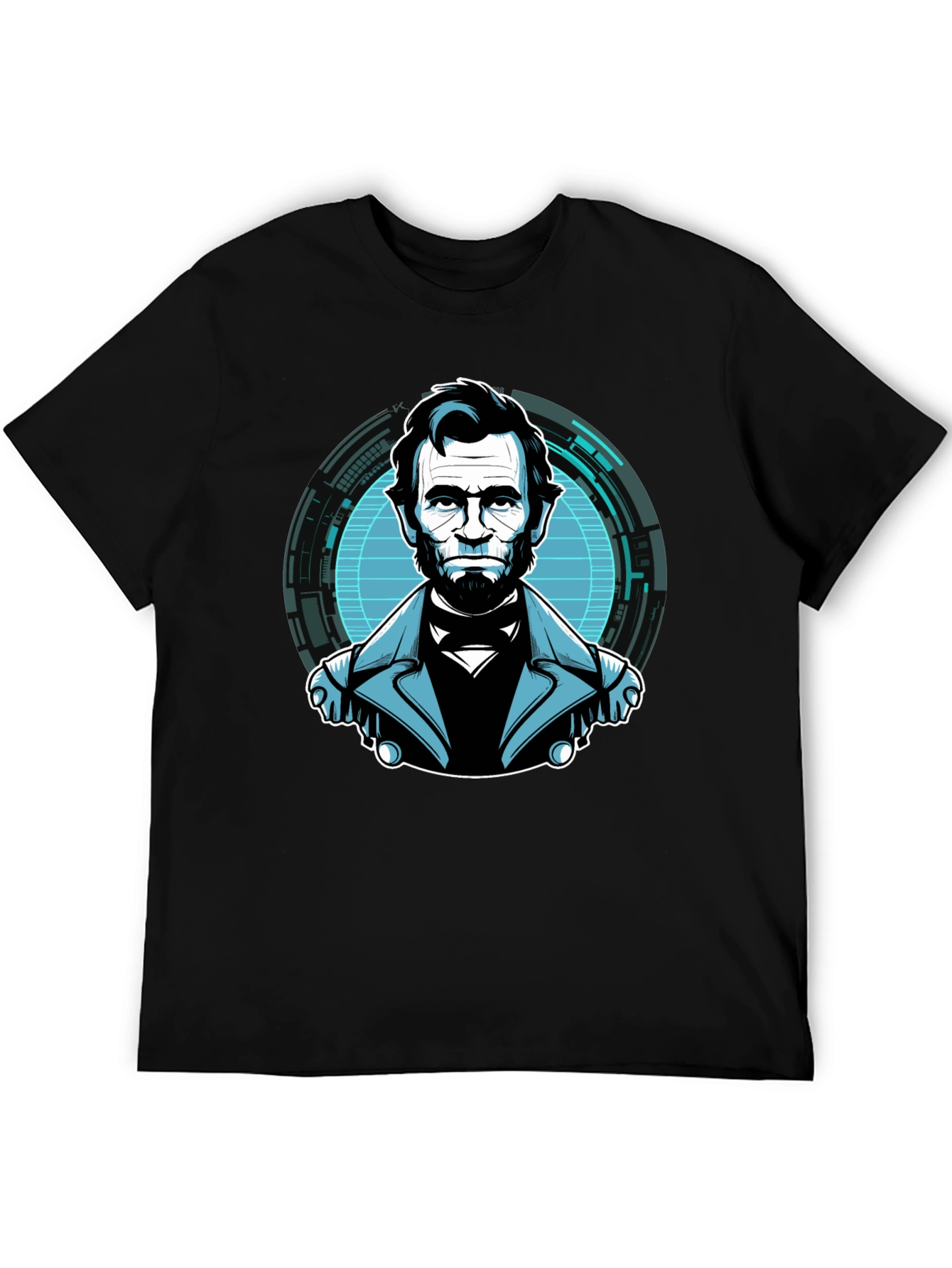 Black Abe Lincoln Tech Graphic Black T-Shirt view 5