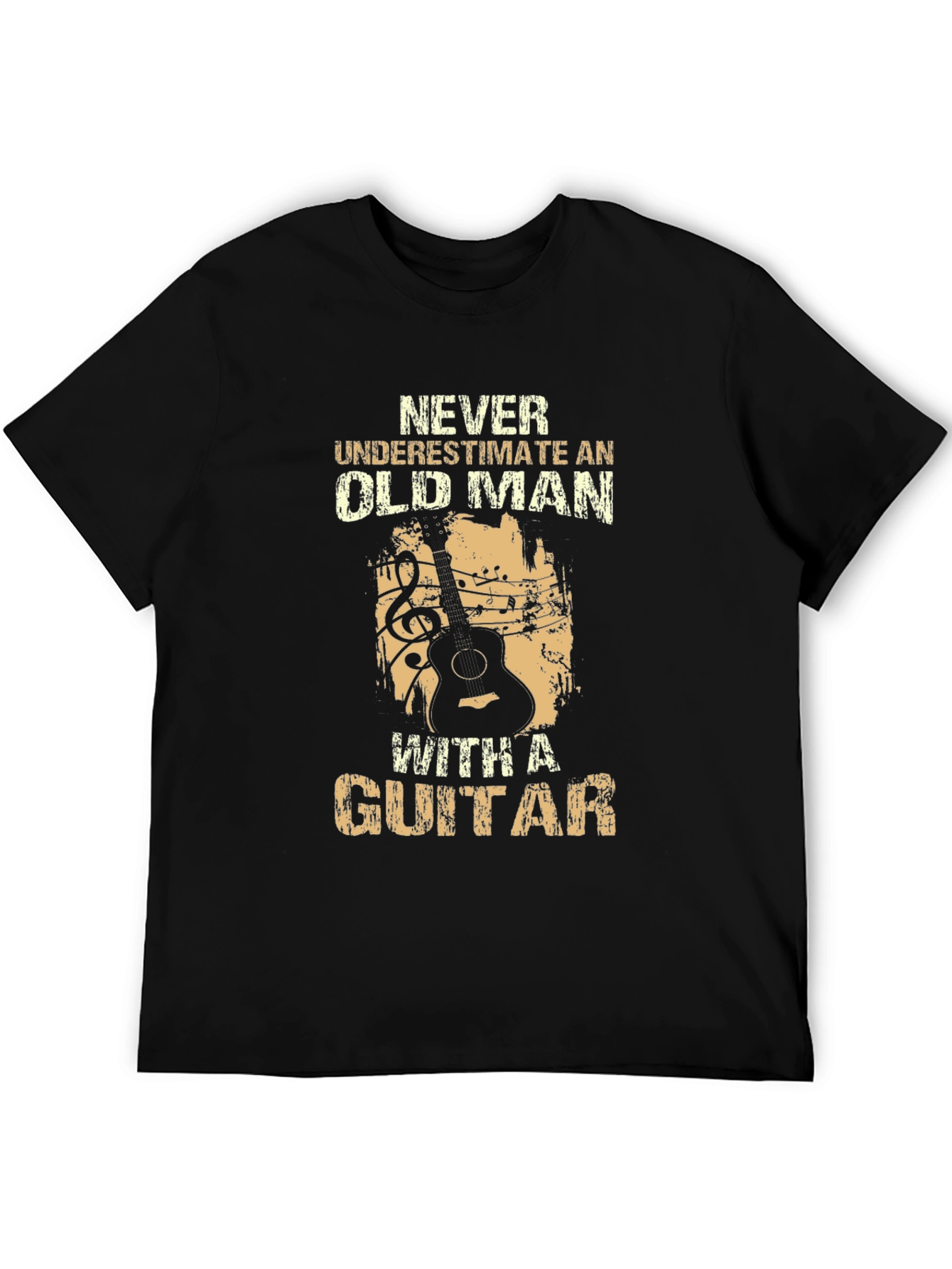 Black Never Underestimate Old Man Guitar T-Shirt view 5