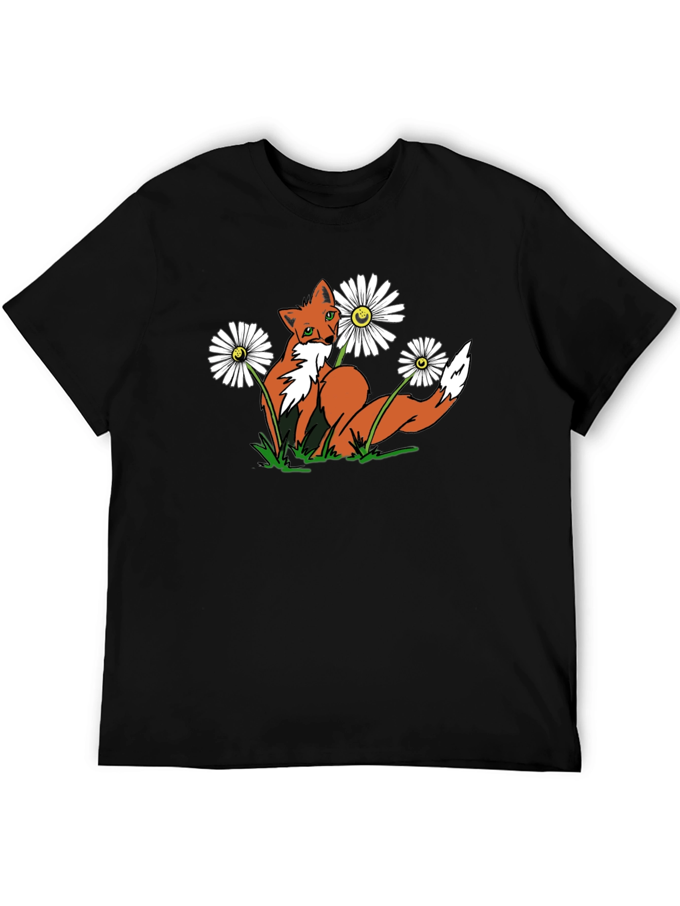 Black Fox and Flowers Graphic Tee -  Black T-Shirt view 5