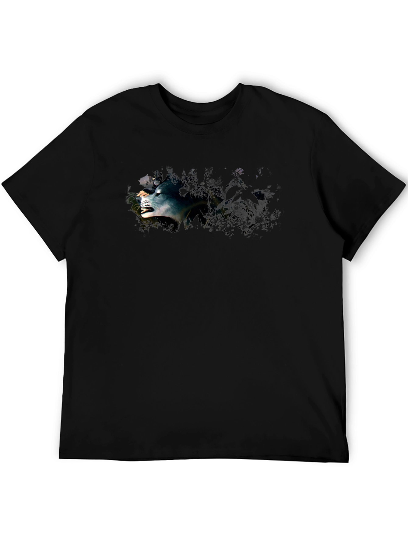 Black Black T-Shirt with Wolf Graphic view 5