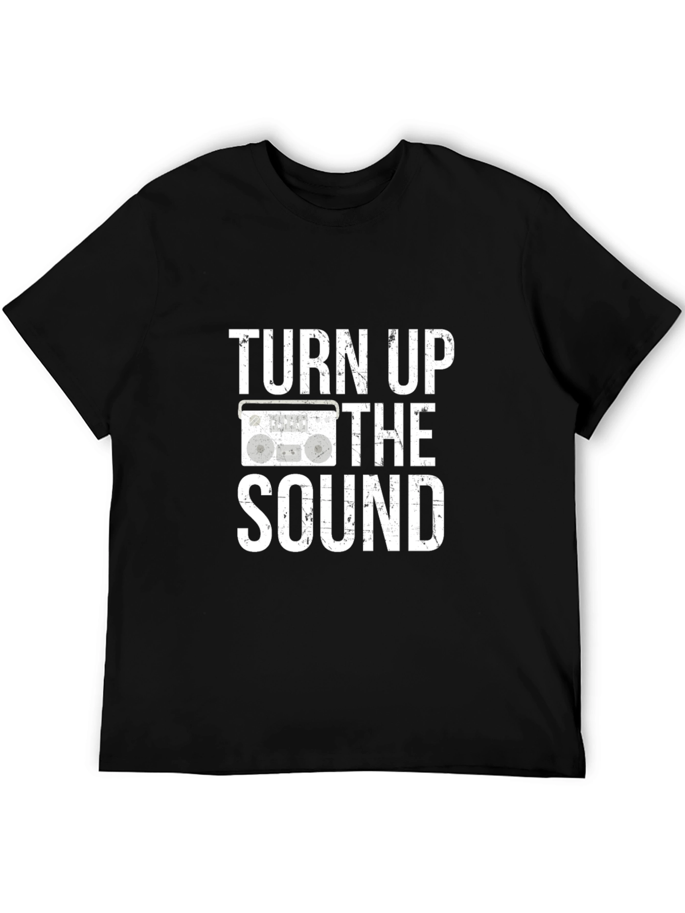 Black Turn Up the Sound Graphic Tee - Classic Boombox Design view 5