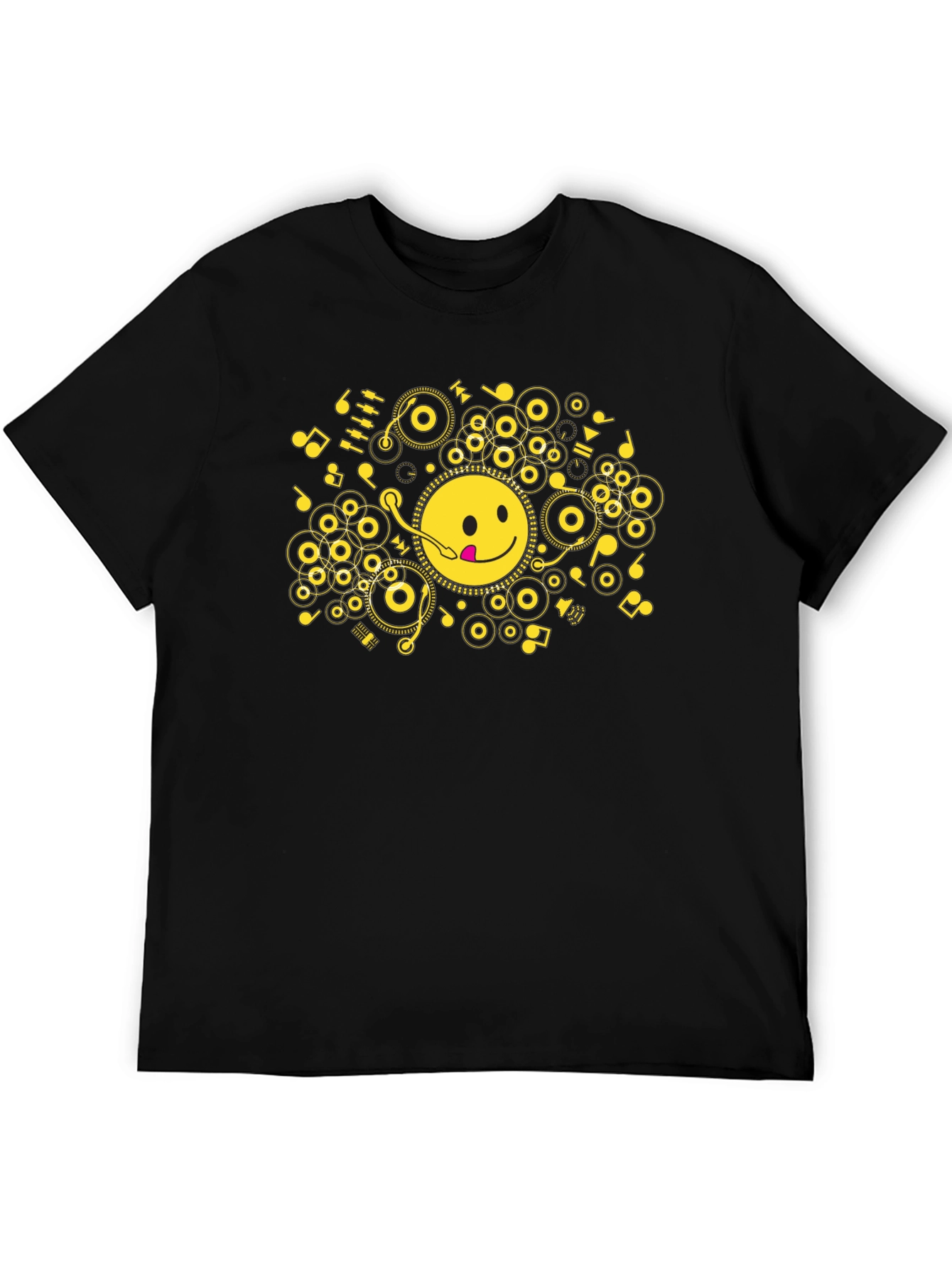 Black Smiley Face Music T-Shirt - Black Cotton Blend Tee view 5