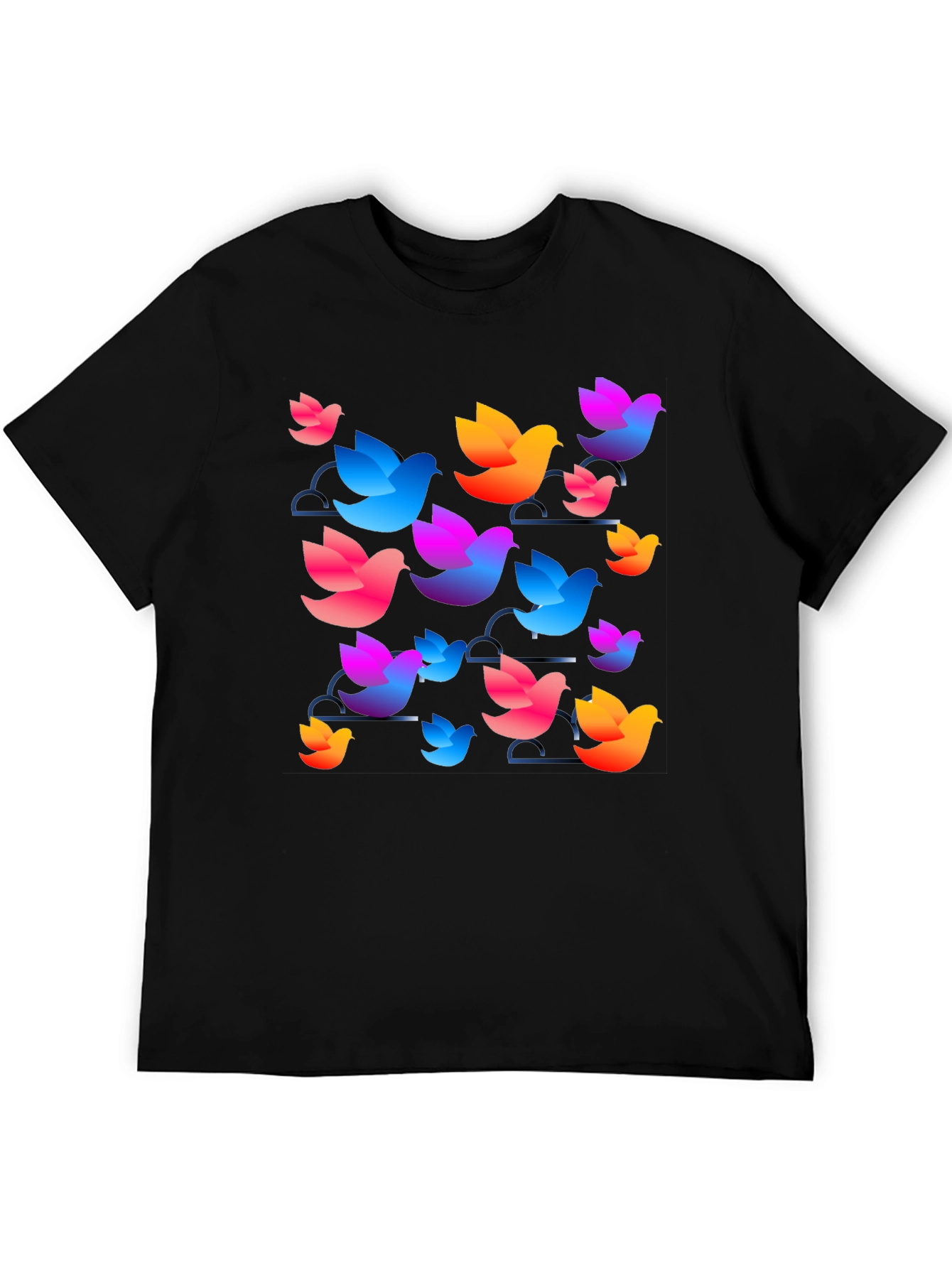 Black Vibrant Bird Print Crew Neck Tee - Casual Style view 5