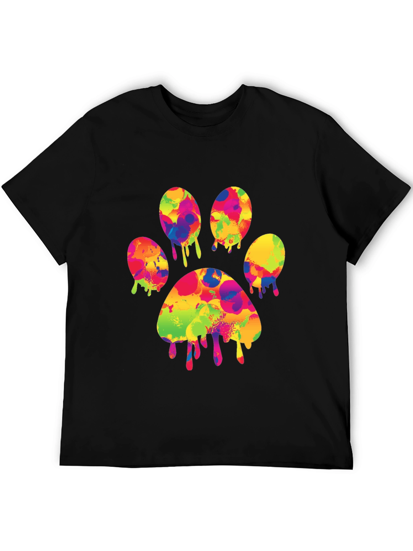Black Colorful Paw Print T-Shirt - Abstract Dog Lover Tee view 5