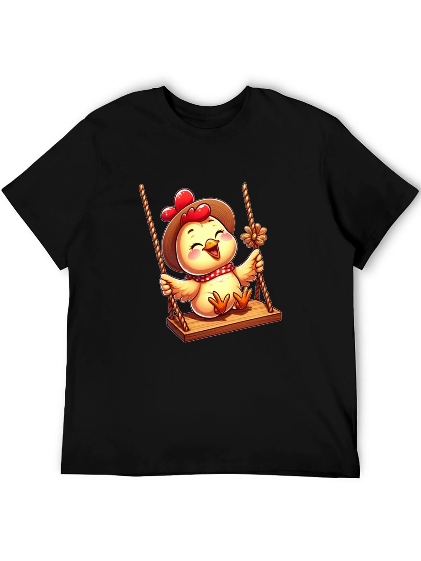 Black Cute Chicken on Swing Graphic Tee view 5