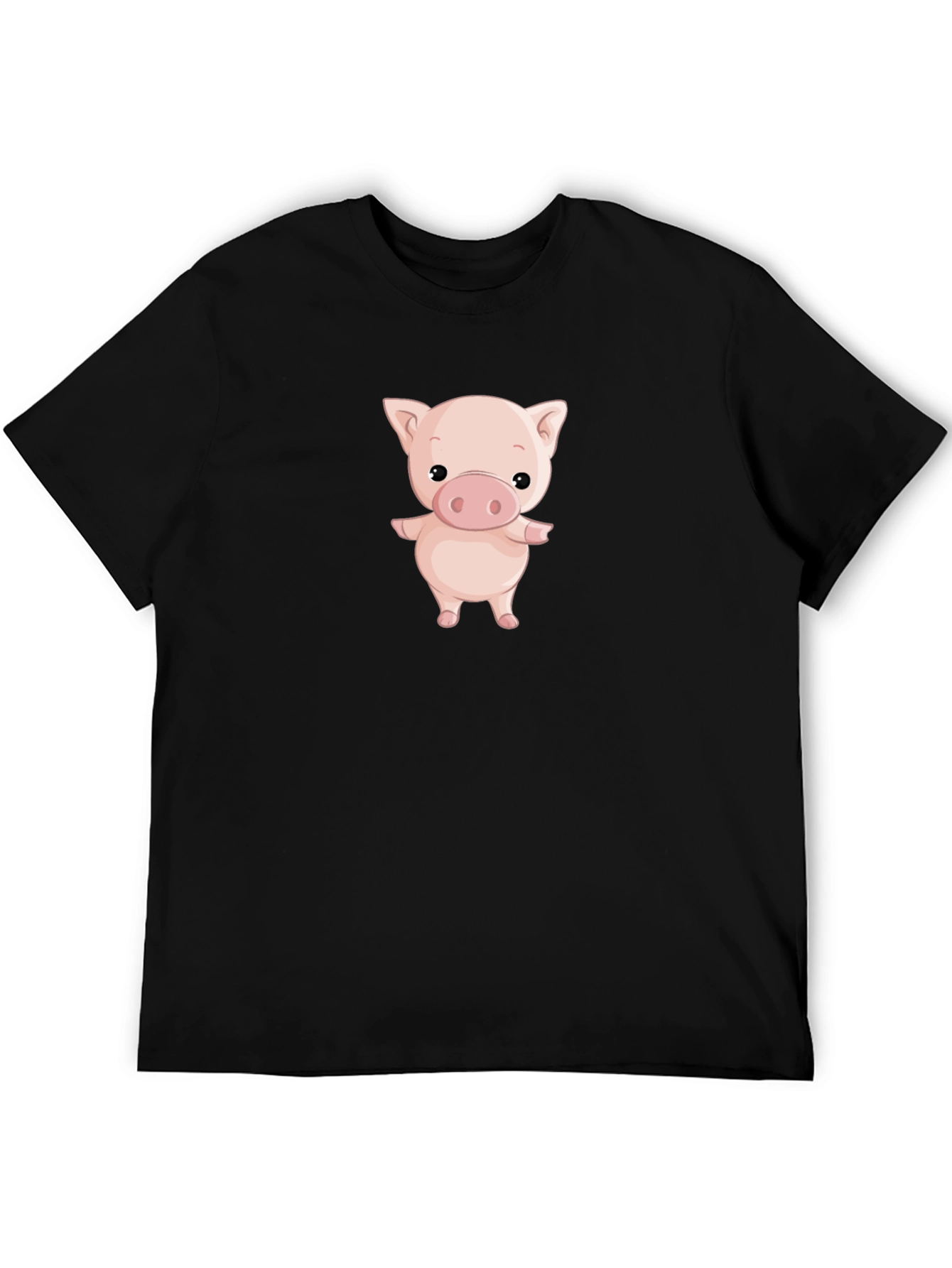 Black Cute Pig Graphic Print Black T-Shirt view 5