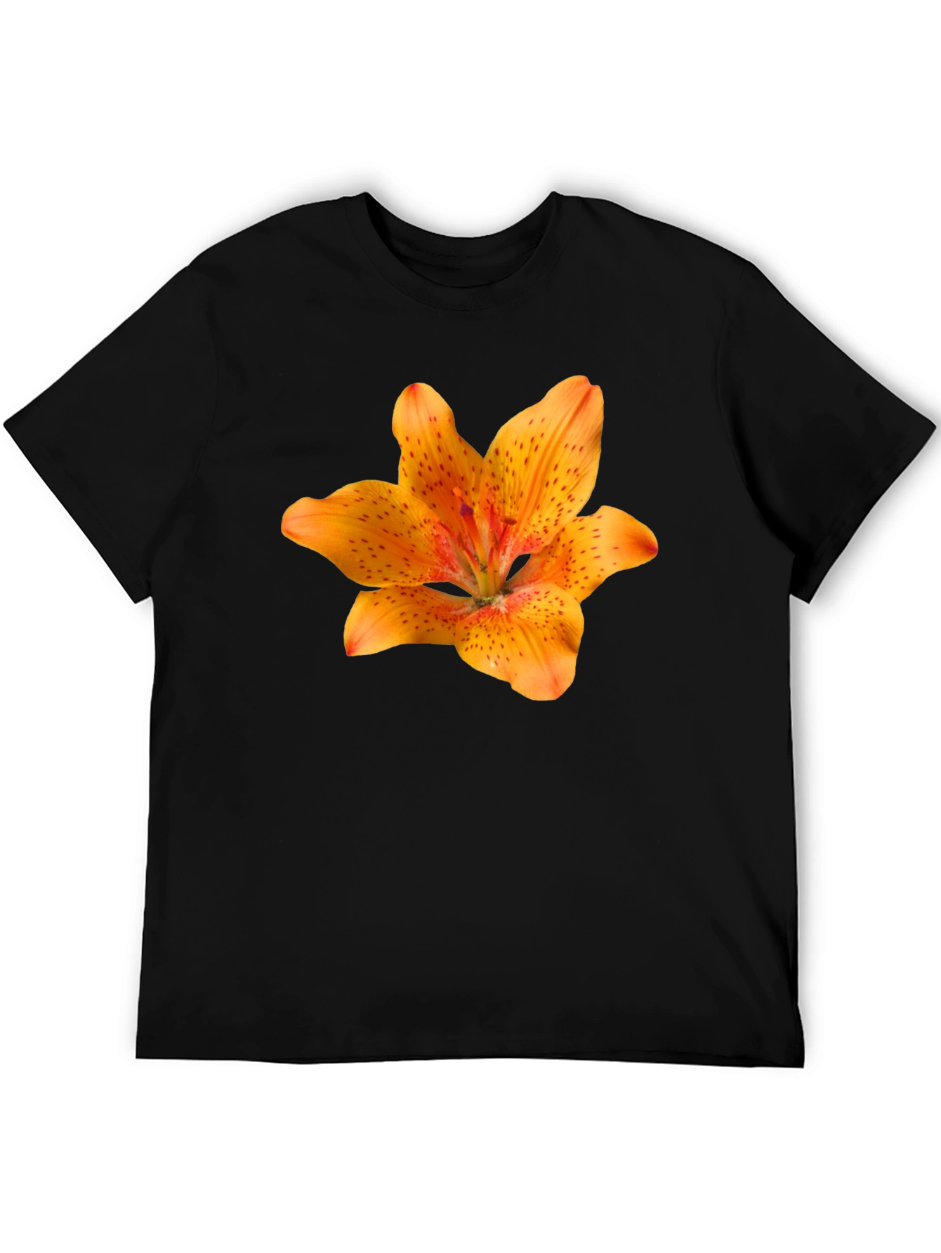 Black Floral Lily Print Black T-Shirt view 5