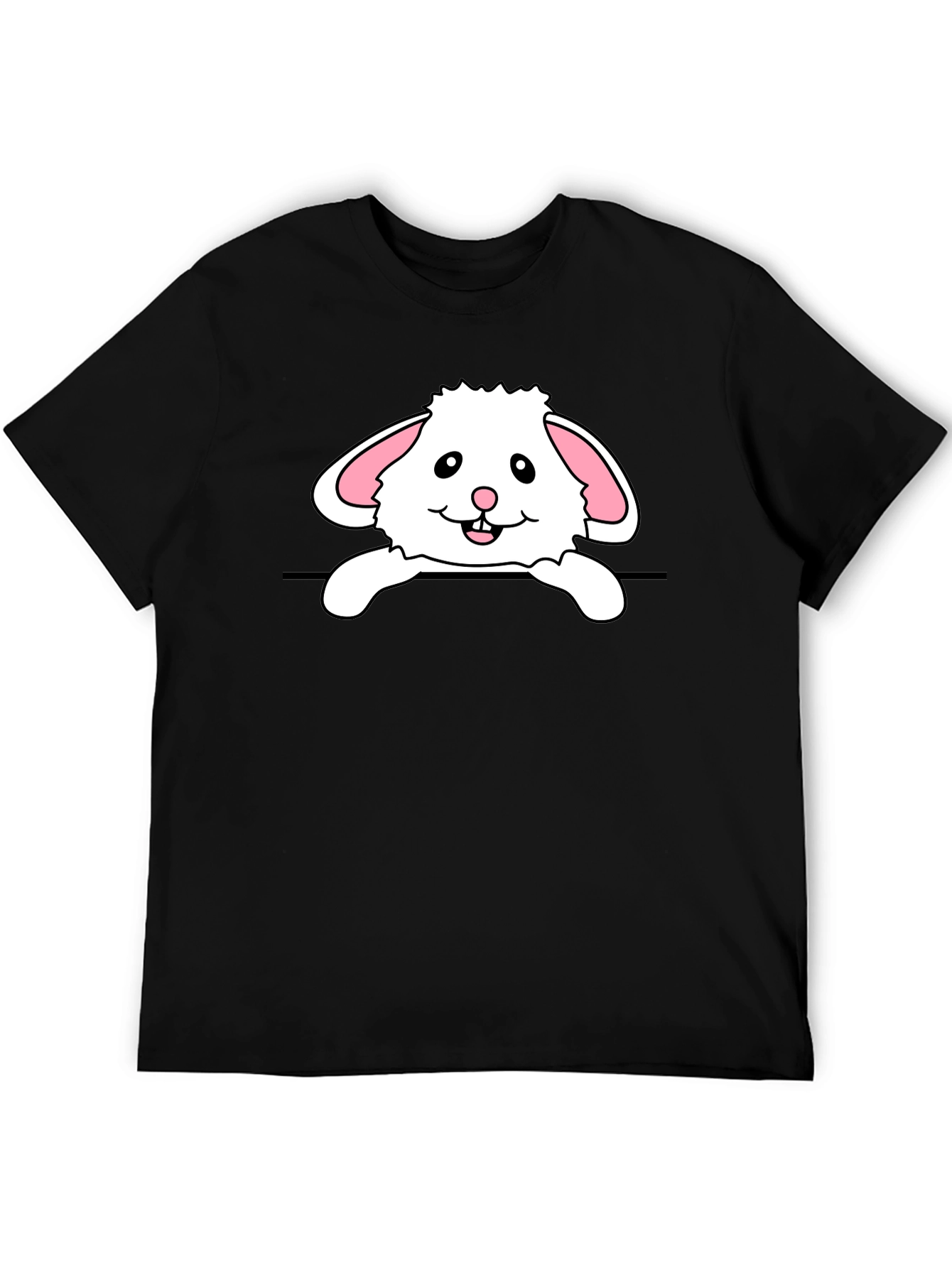 Black Cute Bunny Rabbit Graphic Black T-Shirt view 5