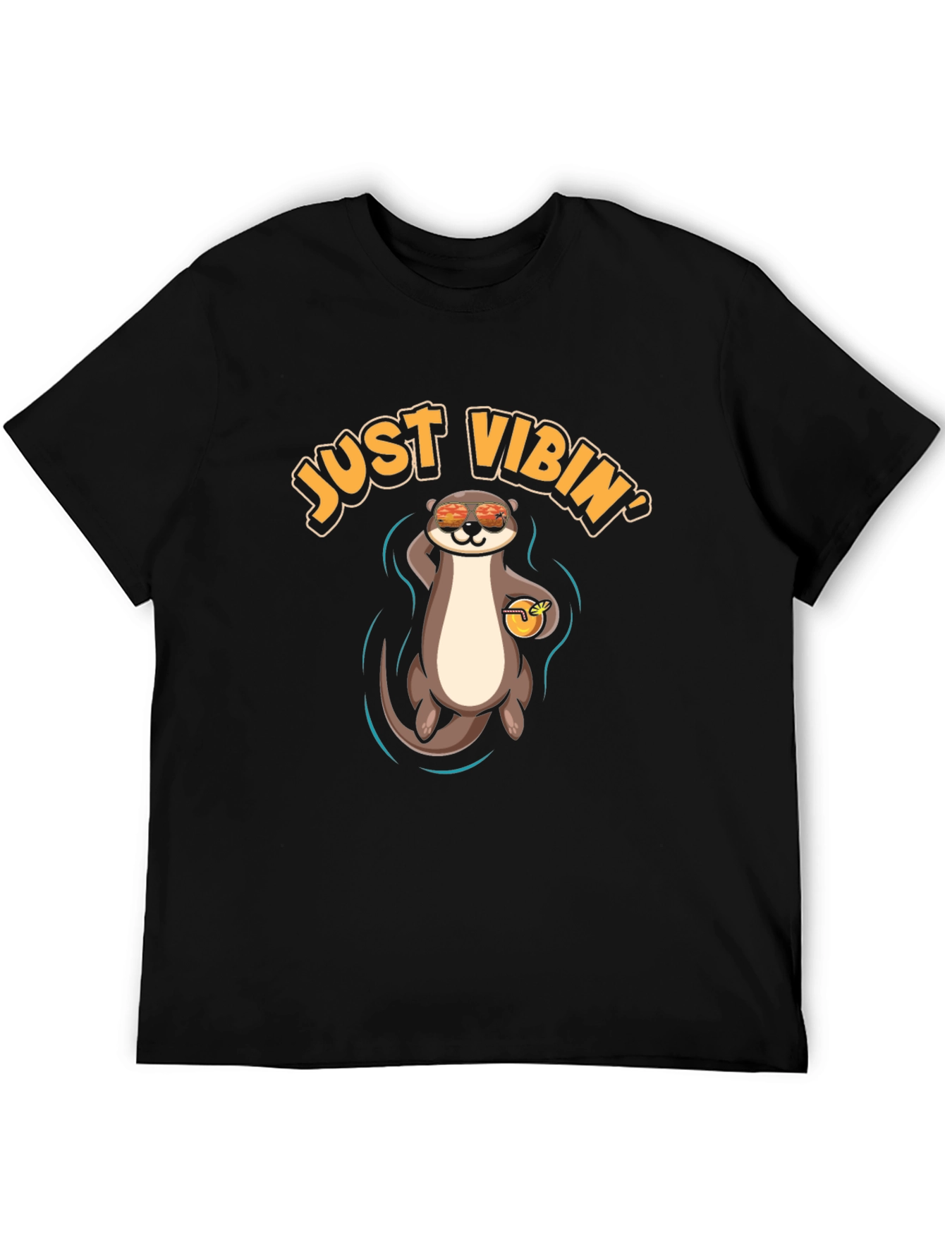 Black Just Vibin' Otter T-Shirt - Cool Summer Vibes view 5