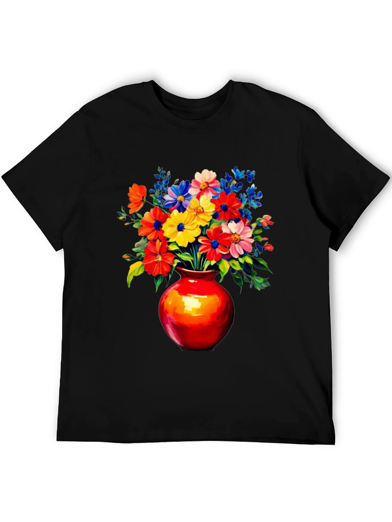 Black Floral Vase Graphic Tee - Vivid Black T-Shirt view 5