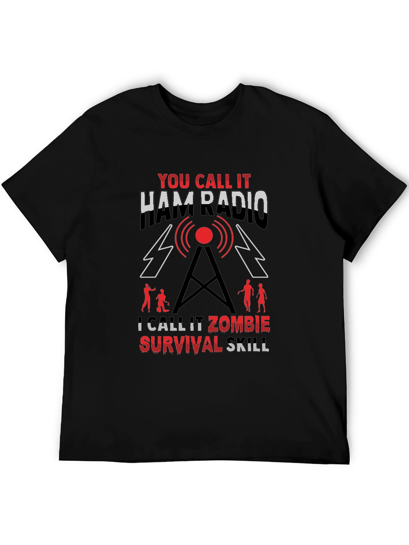 Black Ham Radio Zombie Survival Skill T-Shirt view 5