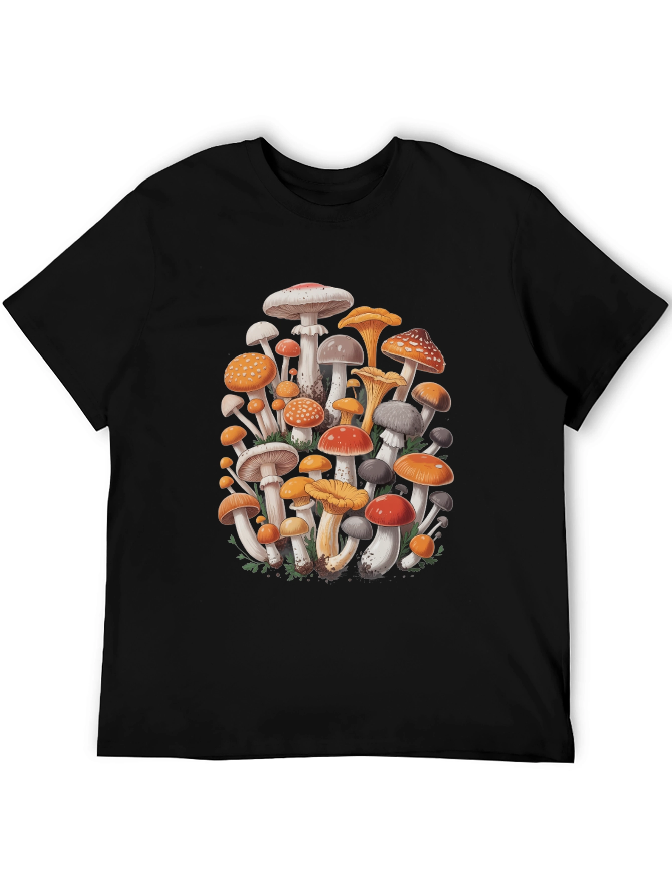 Black Mushroom Print Graphic Tee - Black Cotton Blend view 5