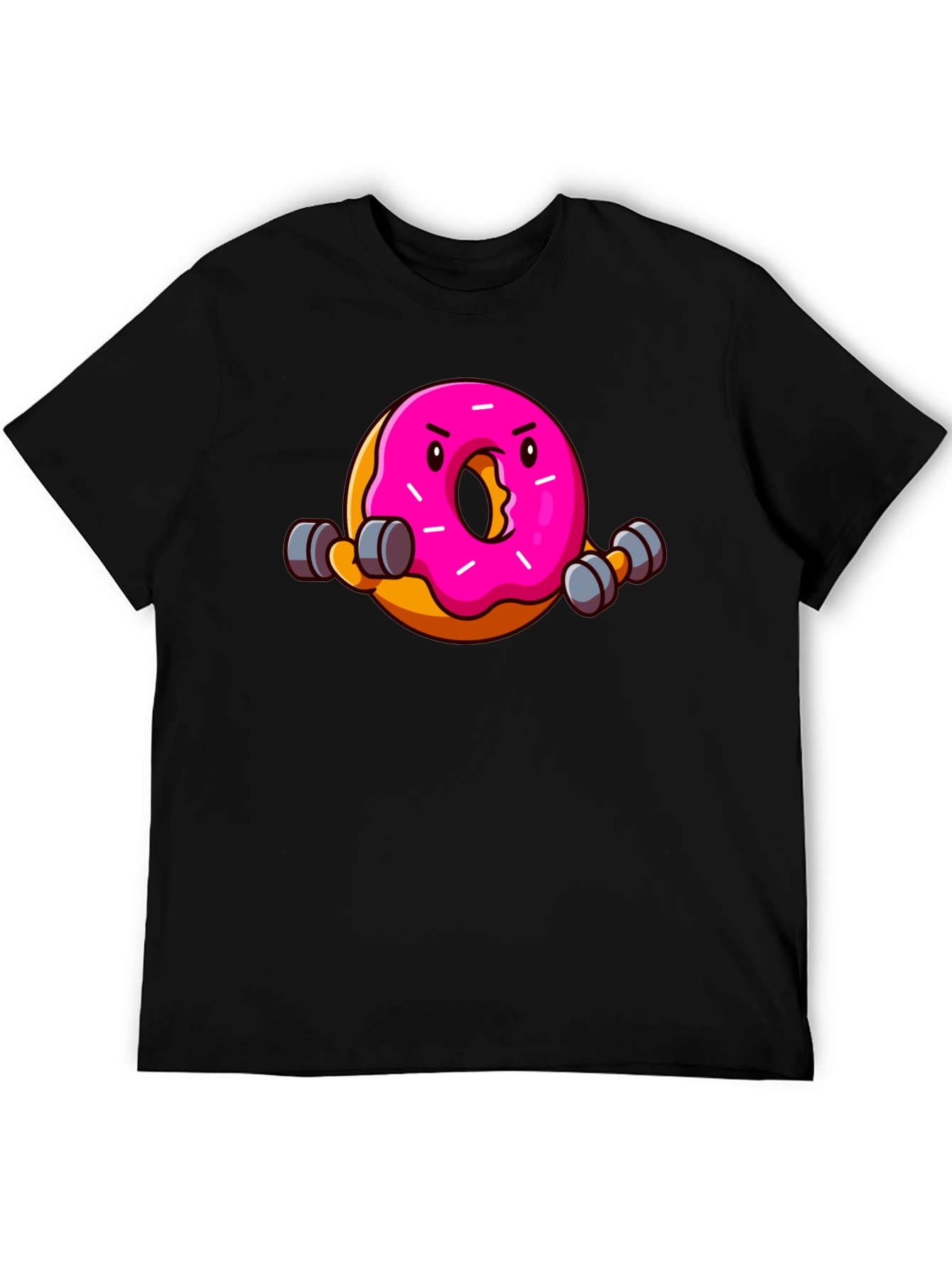 Black Donut Lifting Weights Funny T-Shirt view 5