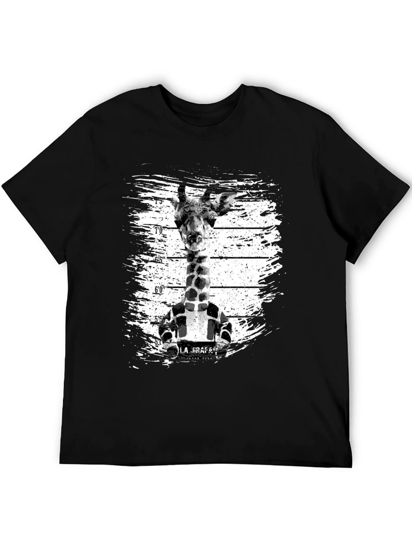 Black Funny Giraffe Mugshot Graphic Tee - Black view 5