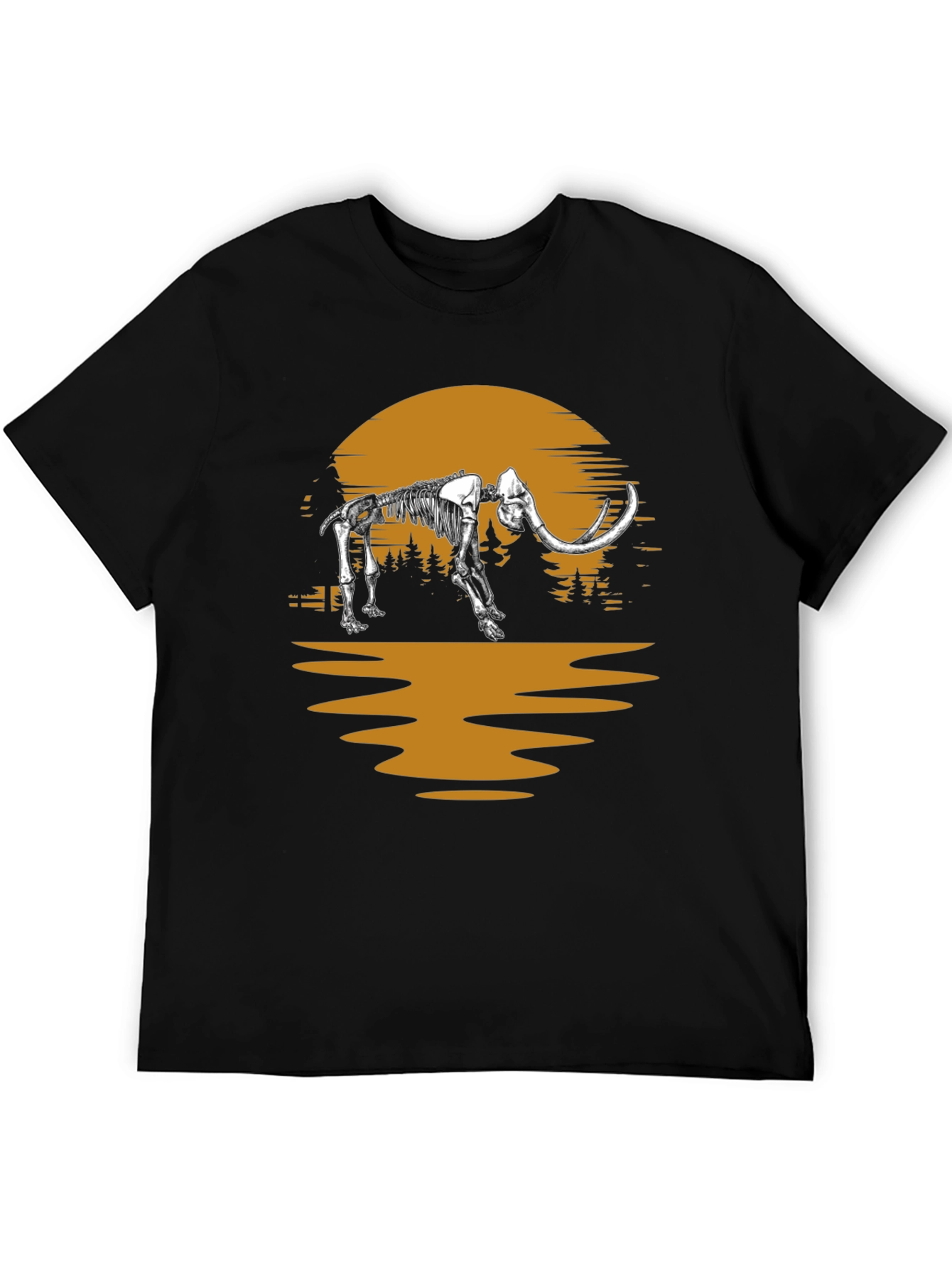 Black Mammoth Skeleton Sunset Graphic Tee - Unique Print view 5
