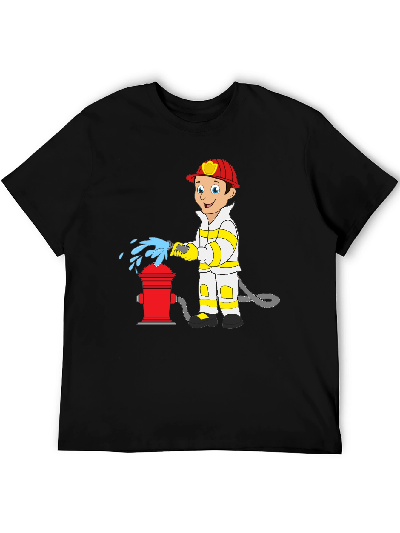 Black Cartoon Fireman T-Shirt - Fire Hydrant Fun! view 5