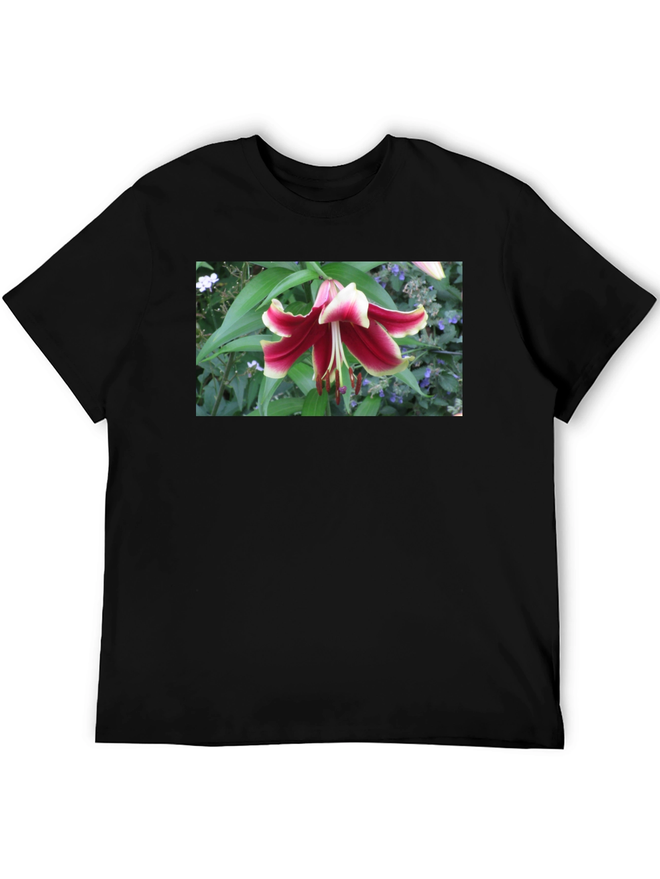 Black Floral Lily T-Shirt - Botanical Graphic Tee view 5