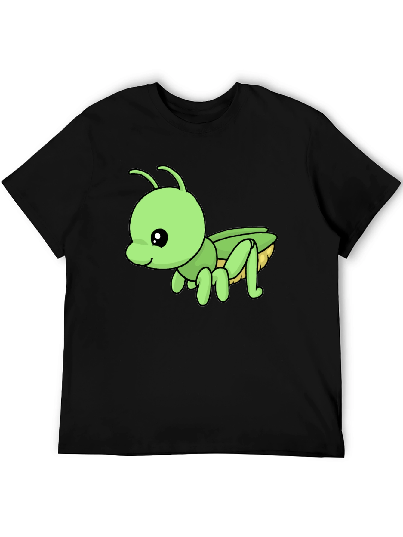 Black Cute Green Cartoon Insect Black T-Shirt view 5