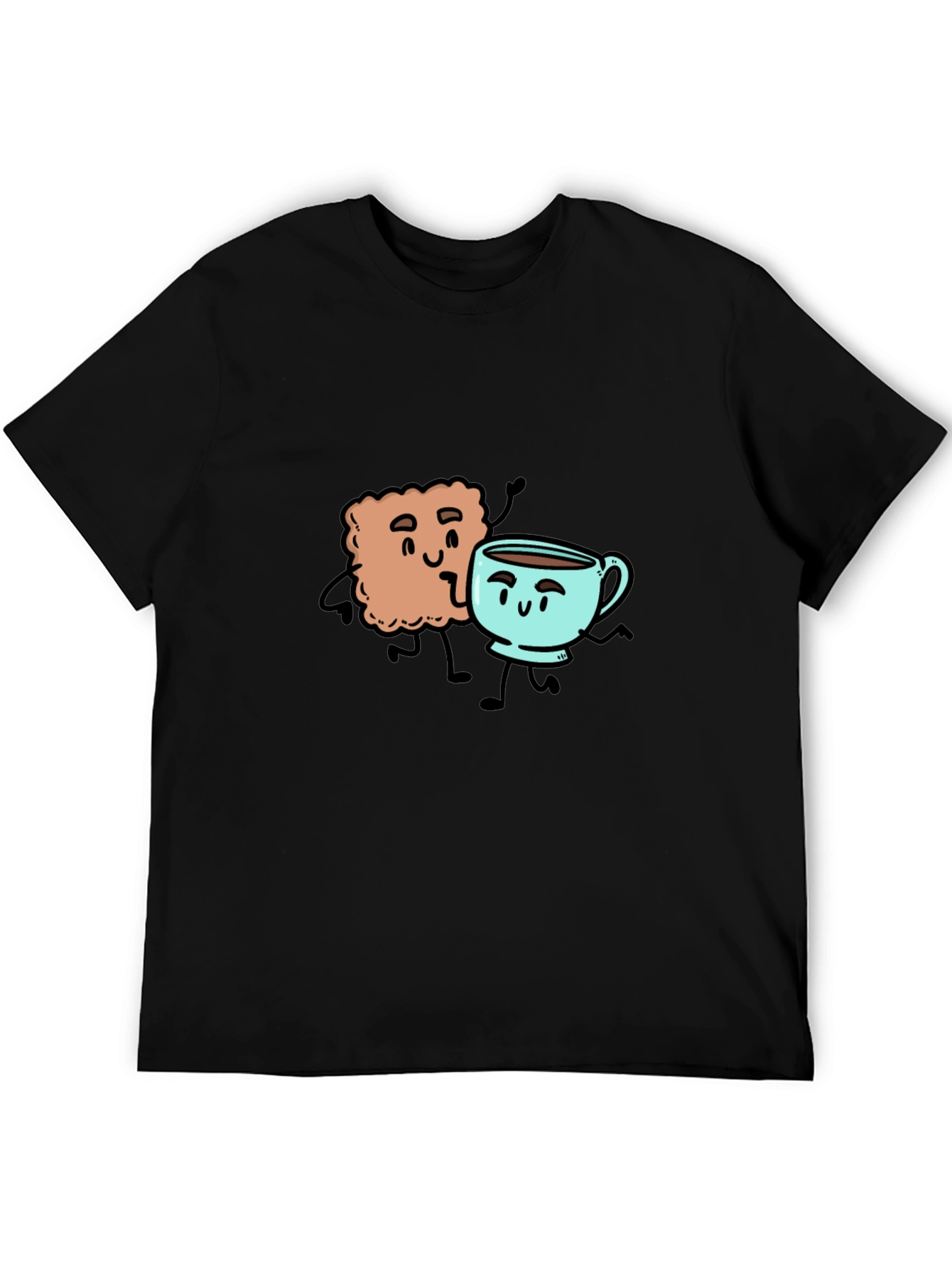 Black Coffee & Biscuit Cartoon Graphic Black T-Shirt view 5