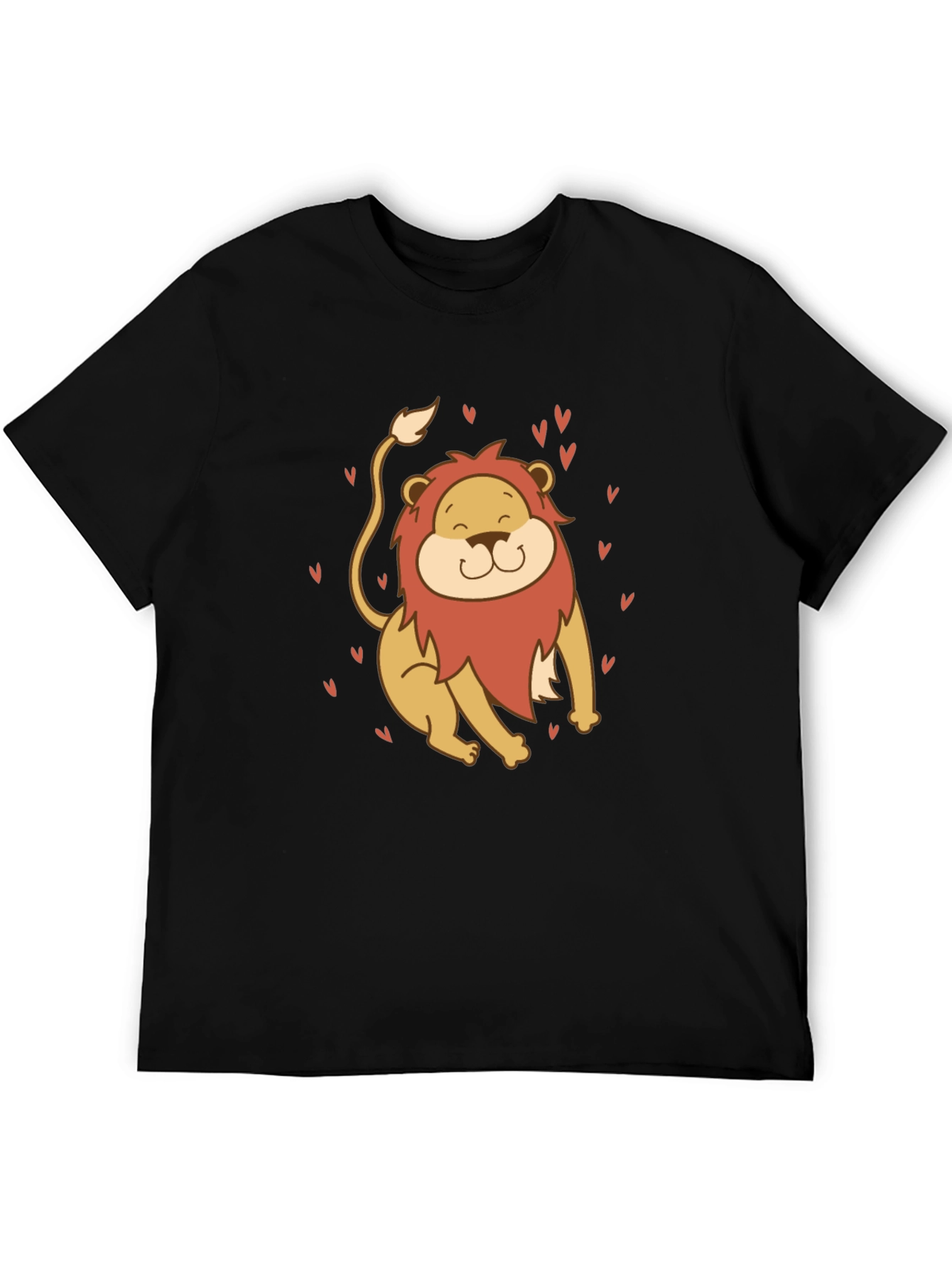 Black Cute Lion Graphic Tee - Black Cotton T-Shirt view 5