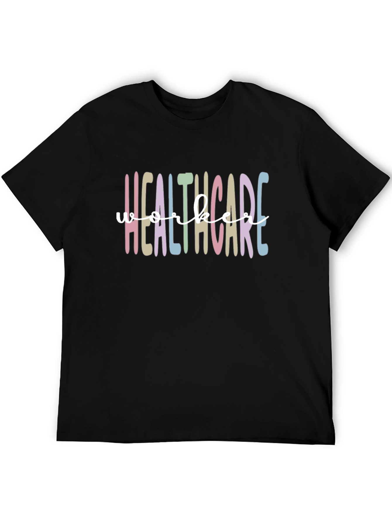 Black Healthcare Worker Tee - Pastel Rainbow view 5