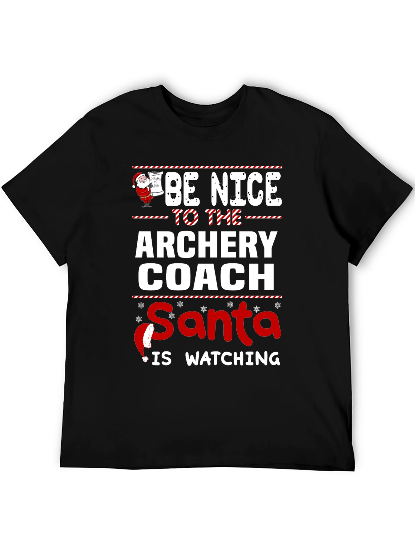 Black Archery Coach Santa T-Shirt - Be Nice Holiday Tee view 5