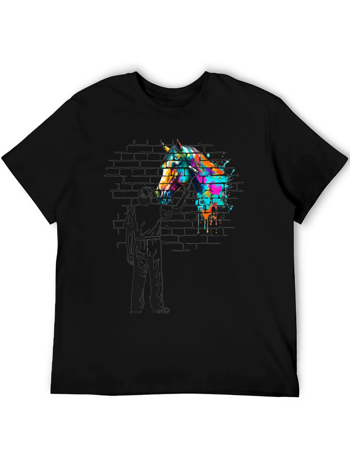 Black Abstract Horse Graphic Tee - Men's Black T-Shirt view 5