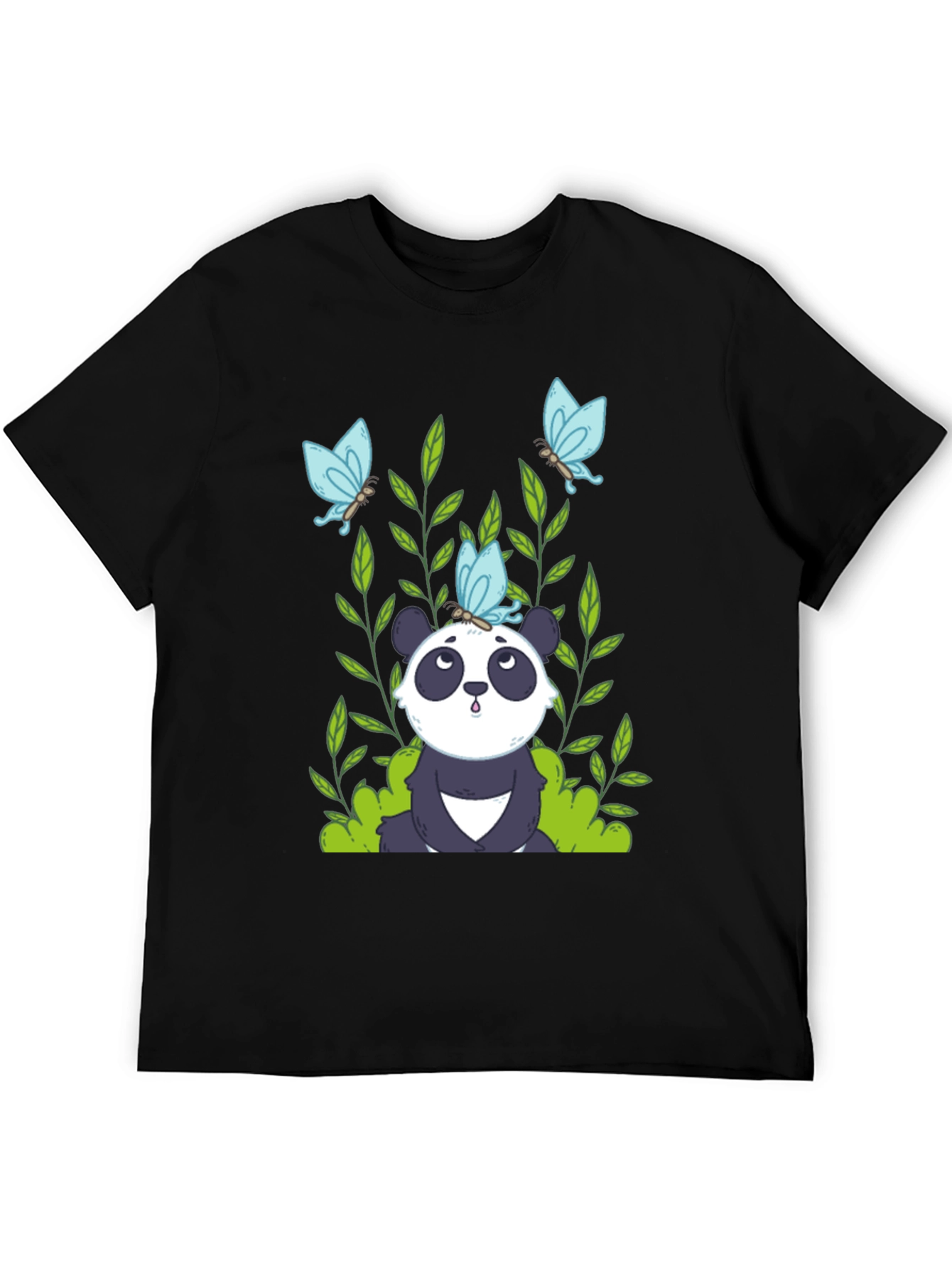 Black Panda and Butterflies Black T-Shirt view 5