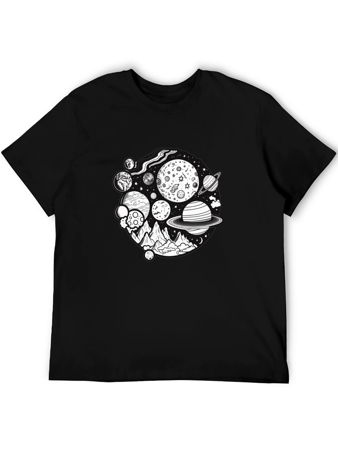 Black Cosmic Mountain Graphic Tee - Black Cotton Blend view 5