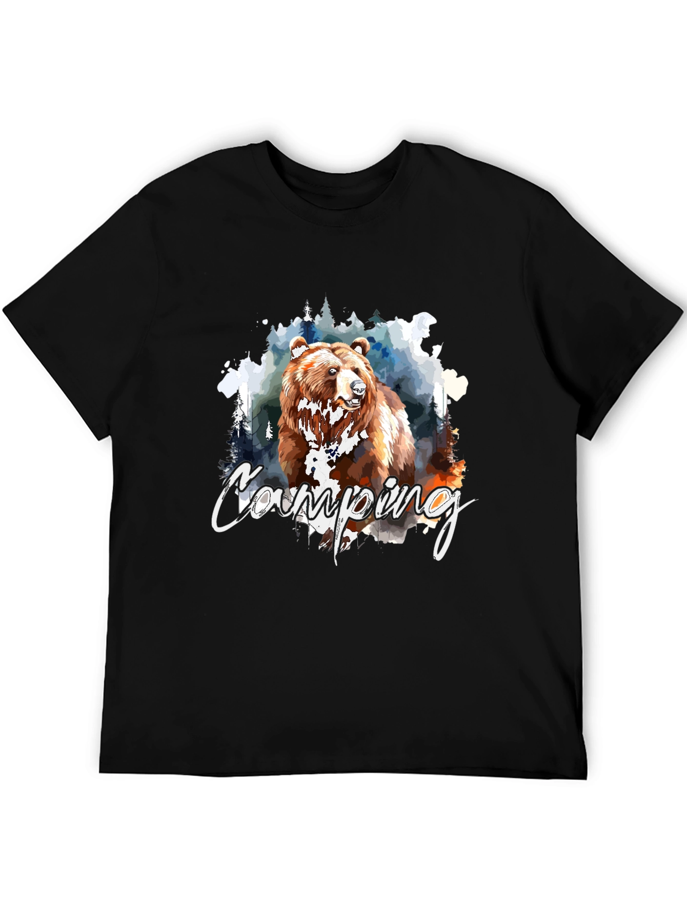 Black Camping Bear Graphic Black T-Shirt view 5