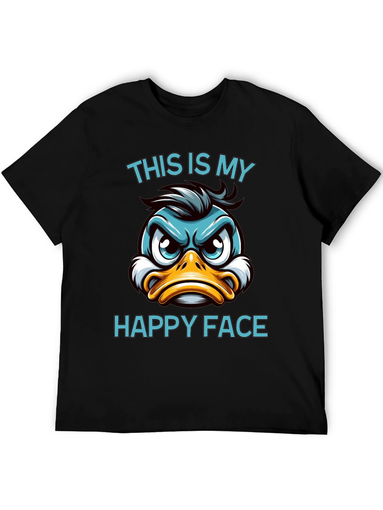 Black Funny Duck Happy Face Graphic T-Shirt view 5