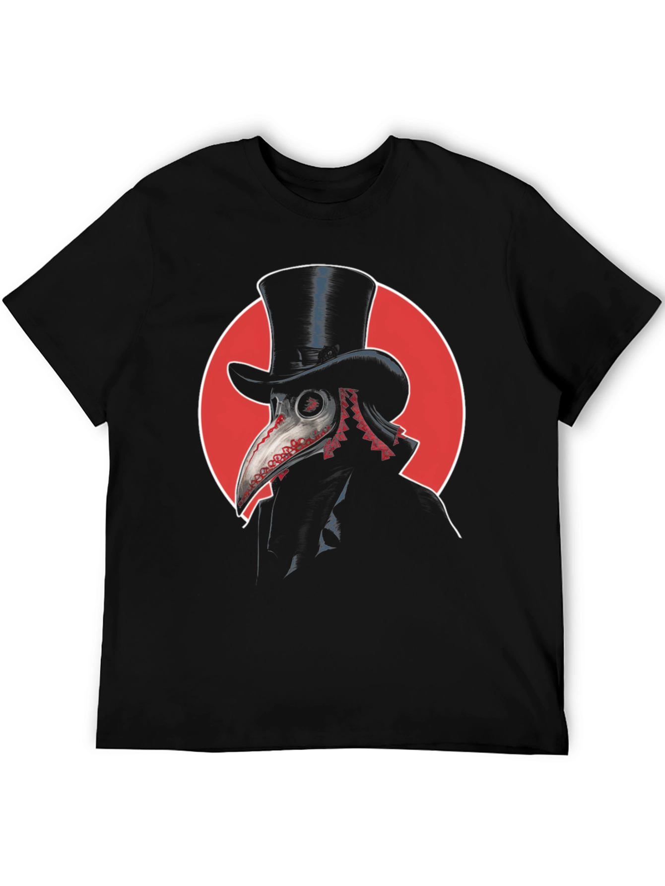 Black Plague Doctor Graphic Tee - Top Hat & Red Circle Design view 5