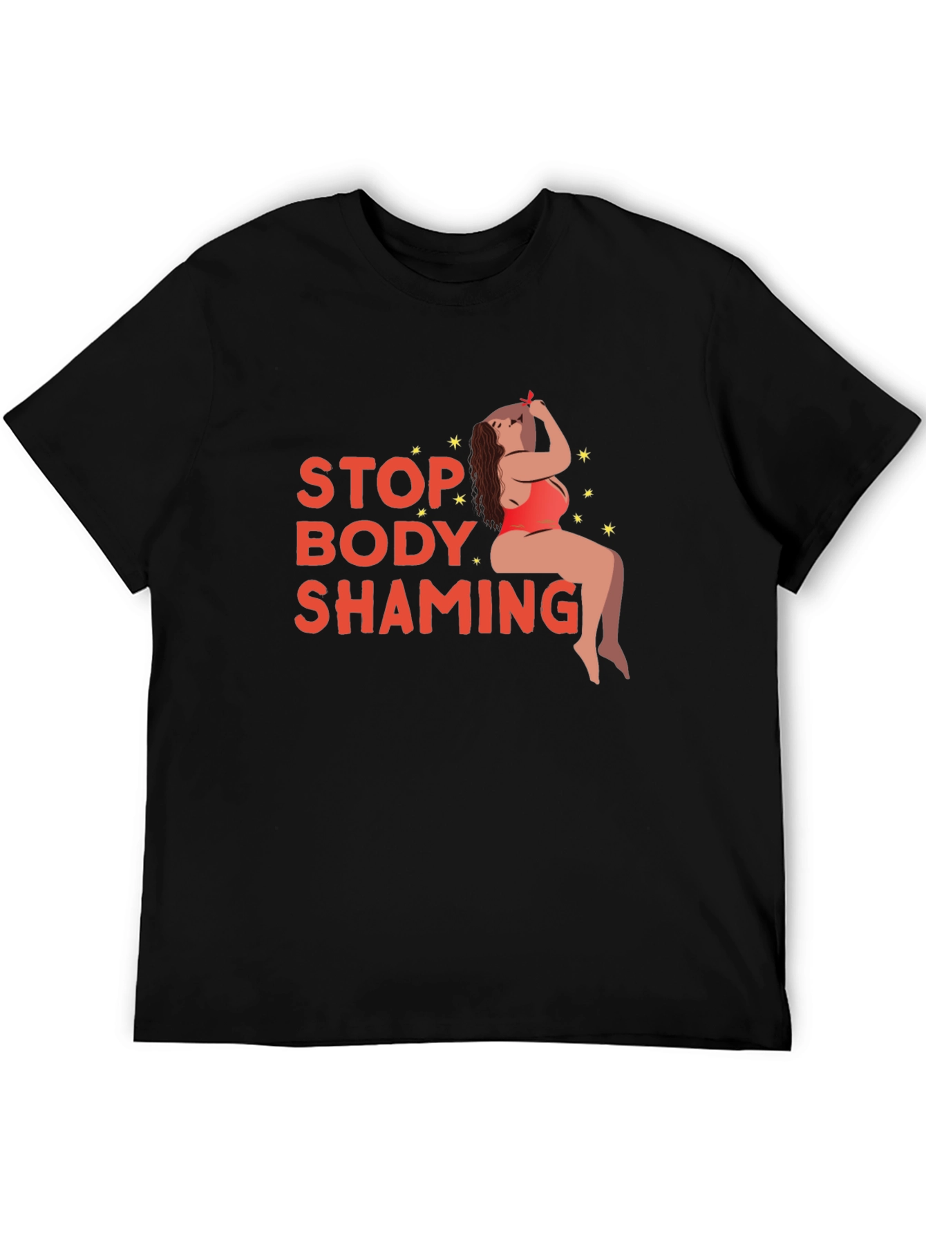 Black Stop Body Shaming Graphic Tee - Black view 5