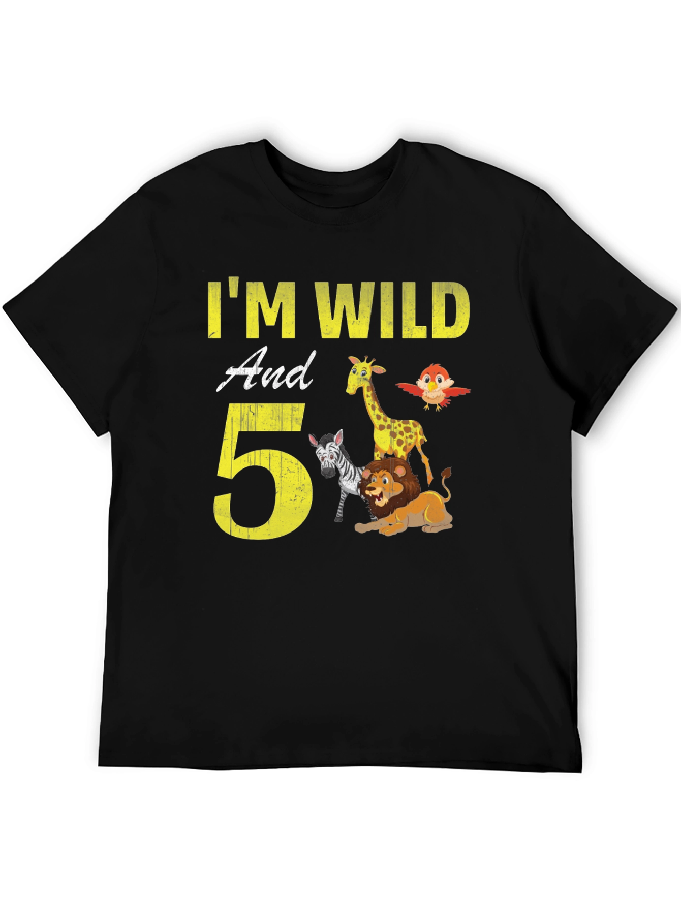 Black I'm Wild And 5! Birthday Animals Kids T-Shirt view 5