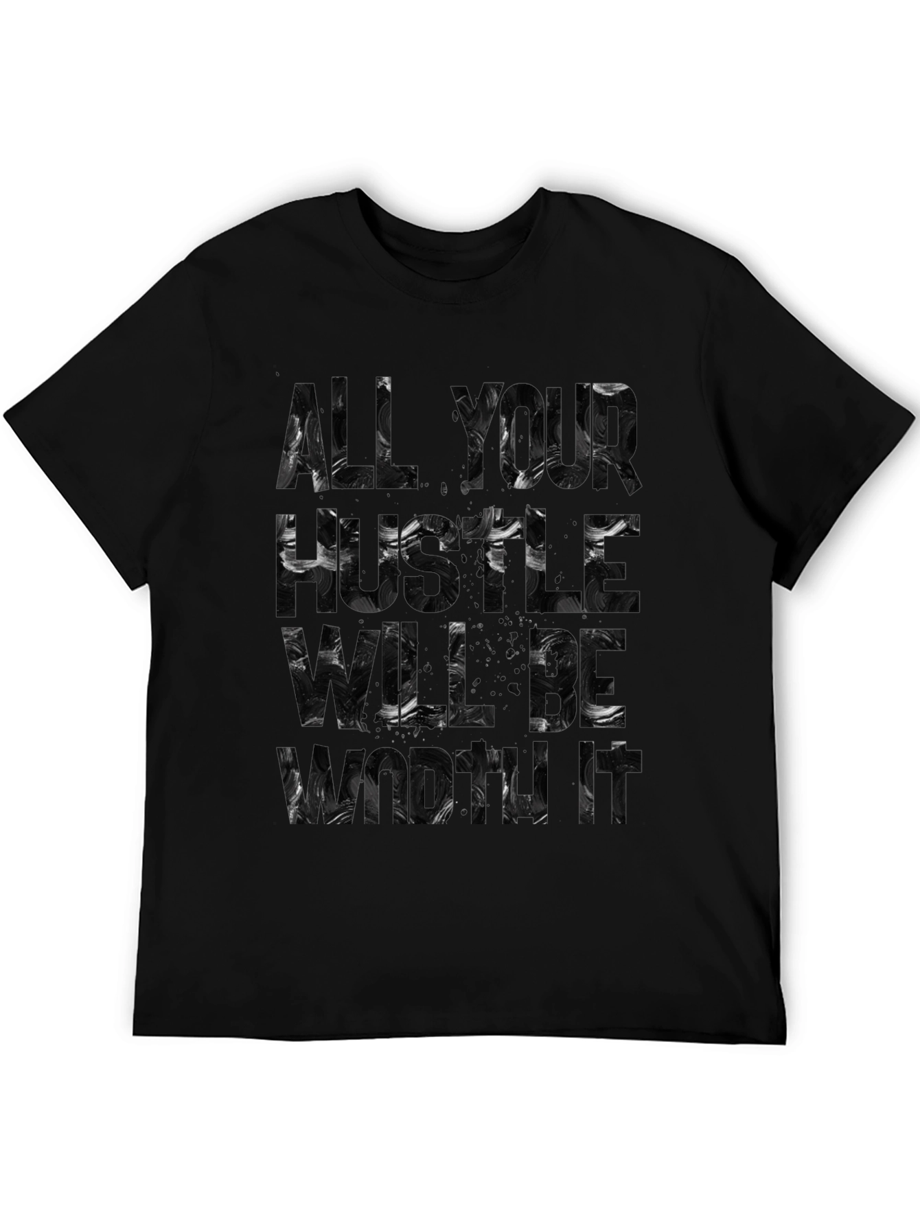 Black Abstract Word Art Graphic Tee - Black Cotton T-Shirt view 5