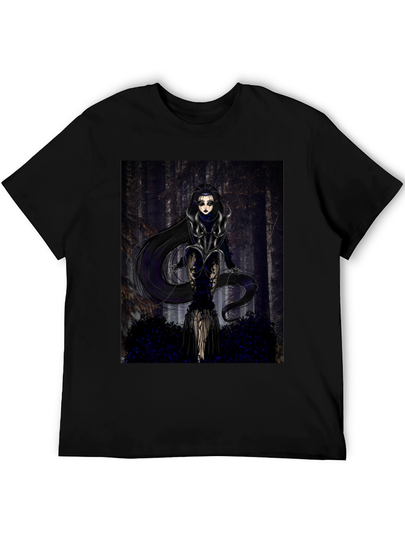 Black Gothic Forest Woman Graphic Print T-Shirt view 5