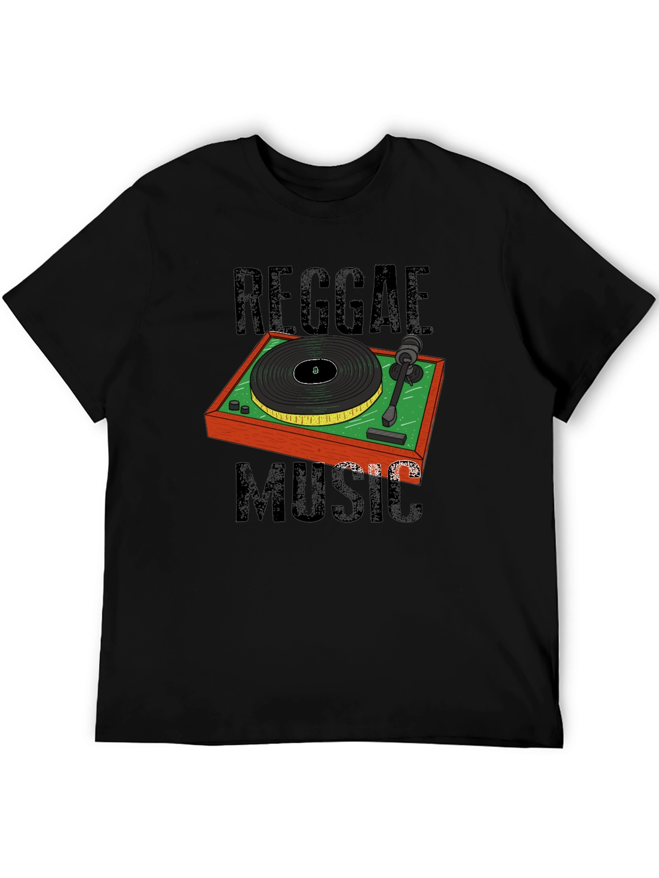 Black Reggae Music Turntable Graphic T-Shirt view 5