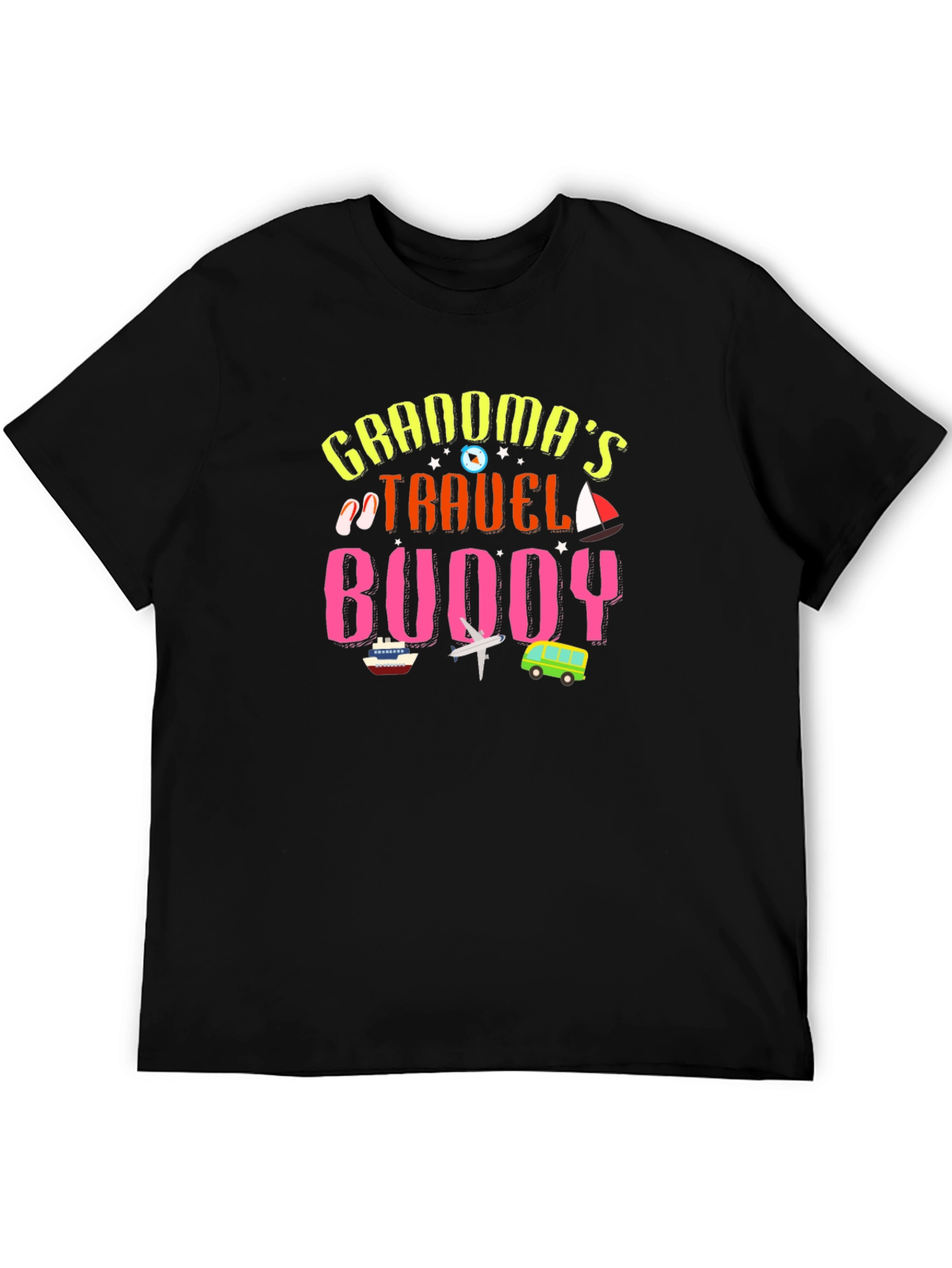 Black Grandma's Travel Buddy Graphic T-Shirt view 5