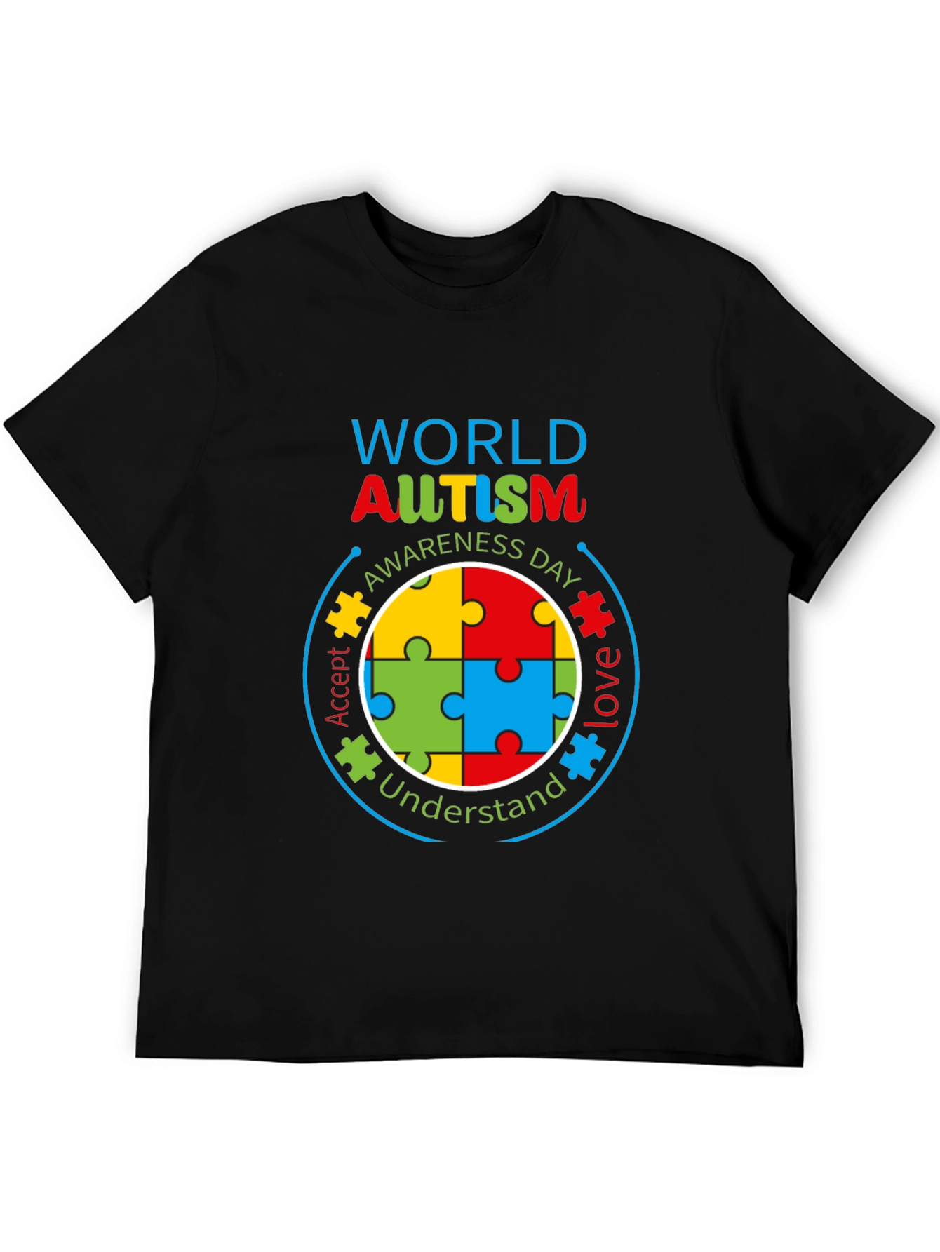 Black World Autism Awareness Day T-Shirt view 5