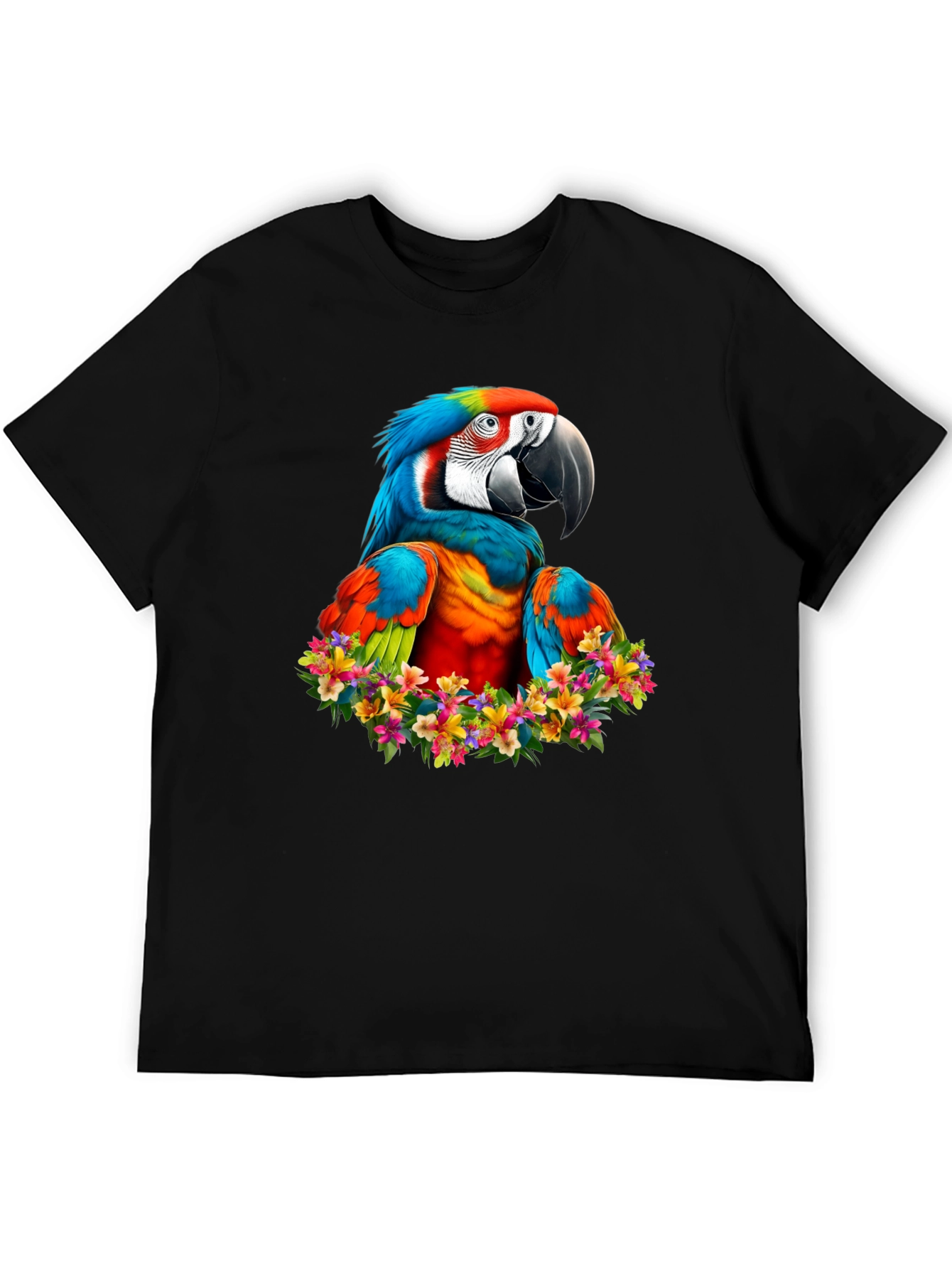 Black Macaw Parrot Floral Wreath Graphic T-Shirt view 5