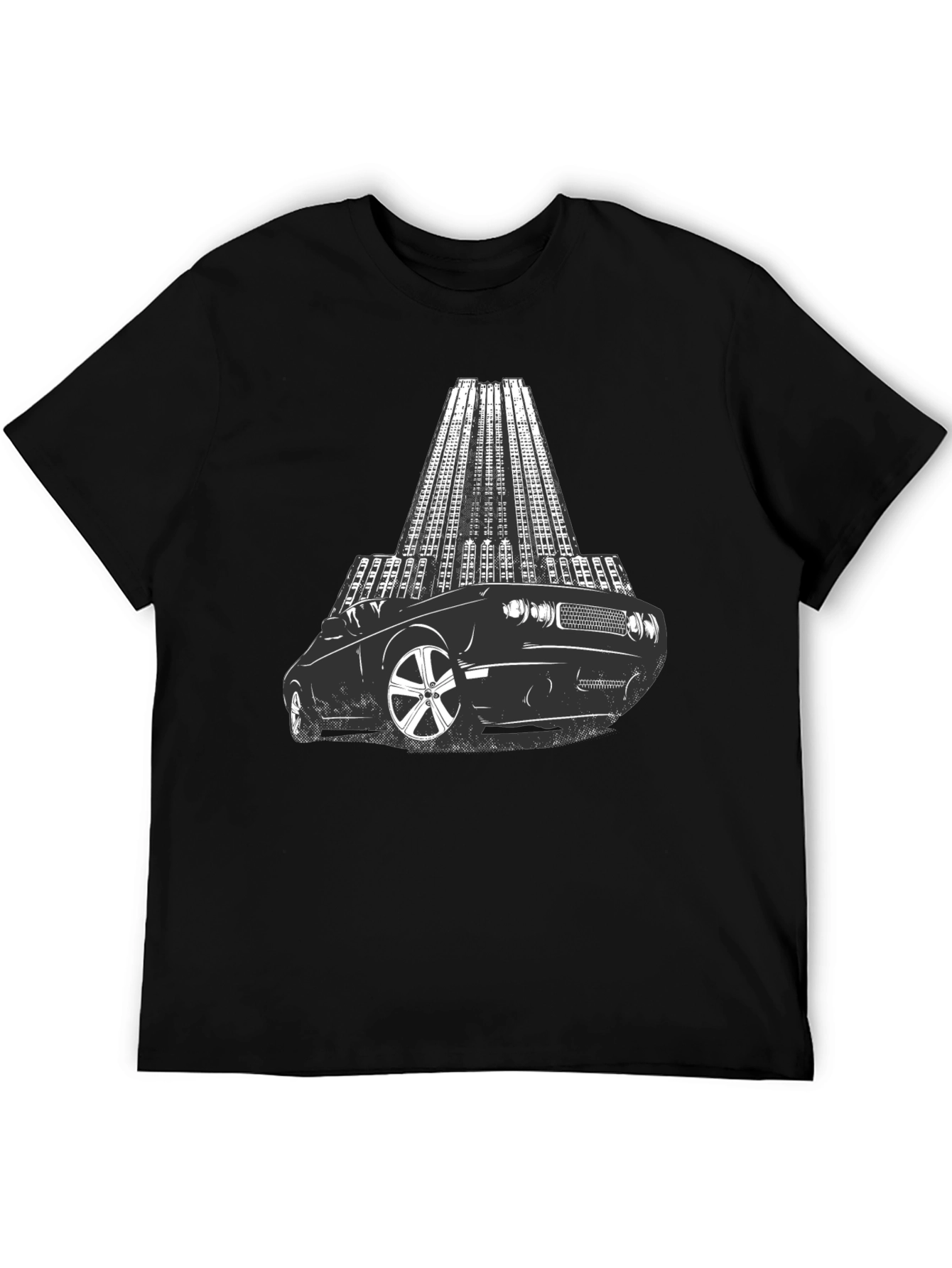 Black Retro Car & Cityscape Graphic Tee - Cool Black T-Shirt view 5