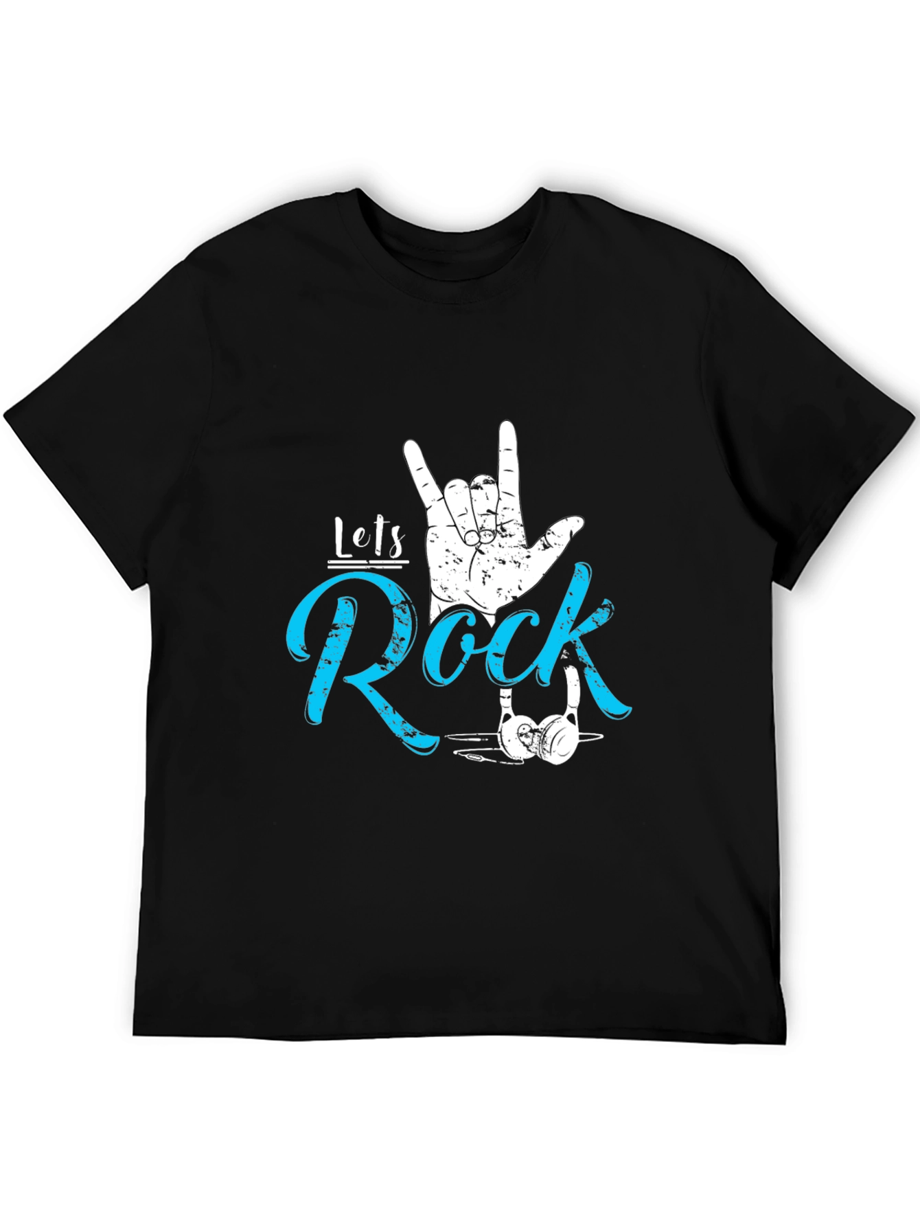 Black Let's Rock Graphic Tee - Cool Music Fan T-Shirt view 5