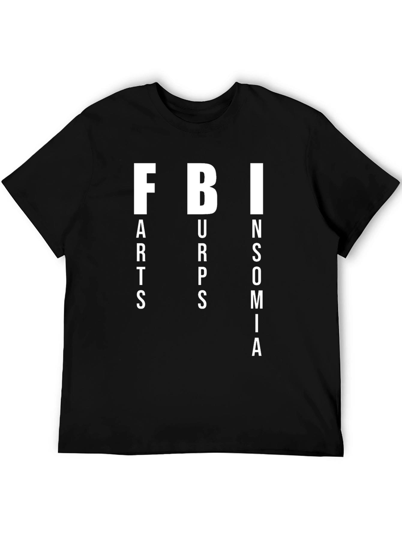 Black FBI Farts Burps Insomnia Black Graphic T-Shirt view 5