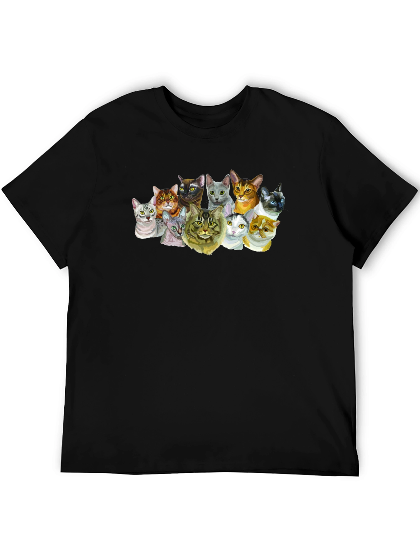 Black Cats T-Shirt - Black Crew Neck Tee with Cat Print view 5