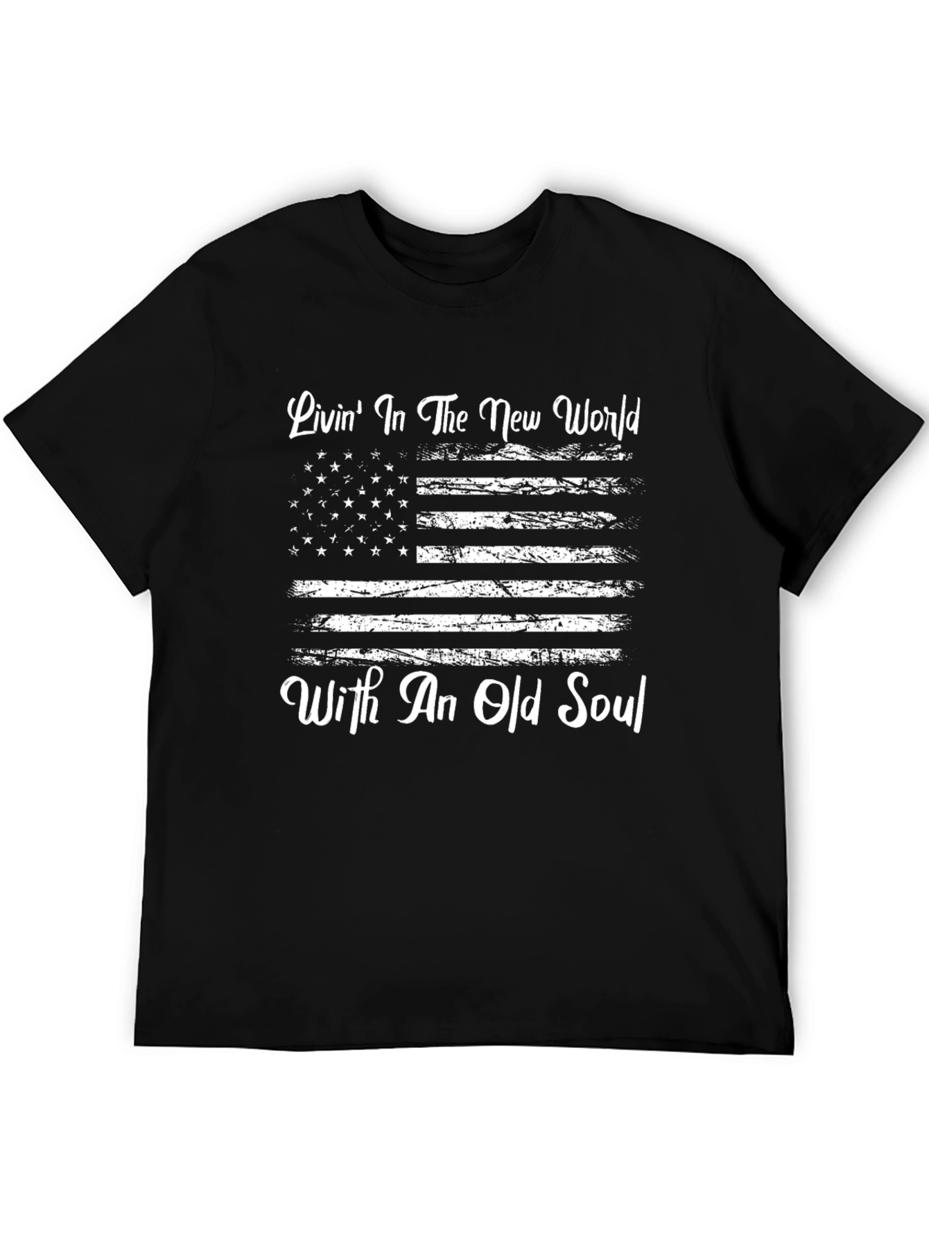 Black Old Soul American Flag T-Shirt view 5