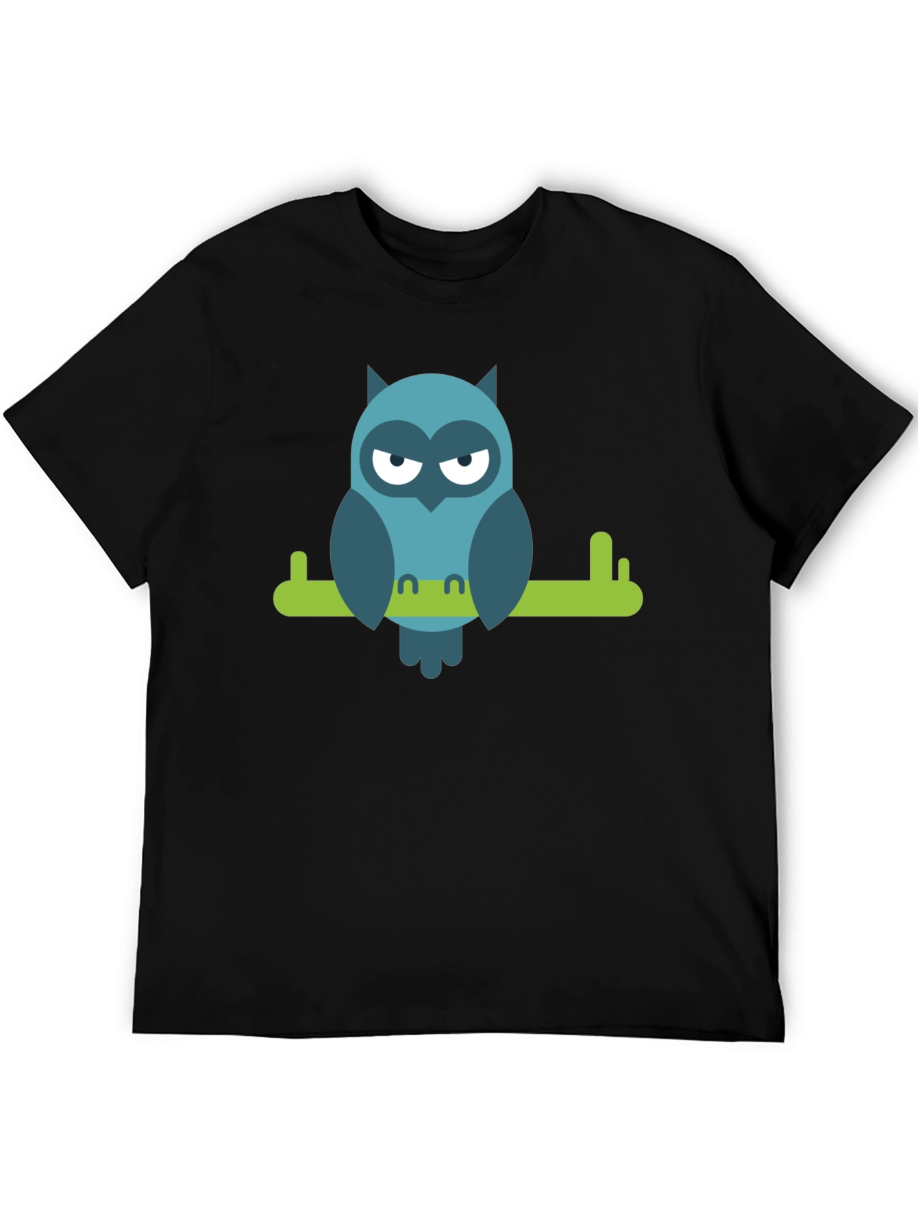 Black Cool Owl on Branch Graphic Tee - Black view 5