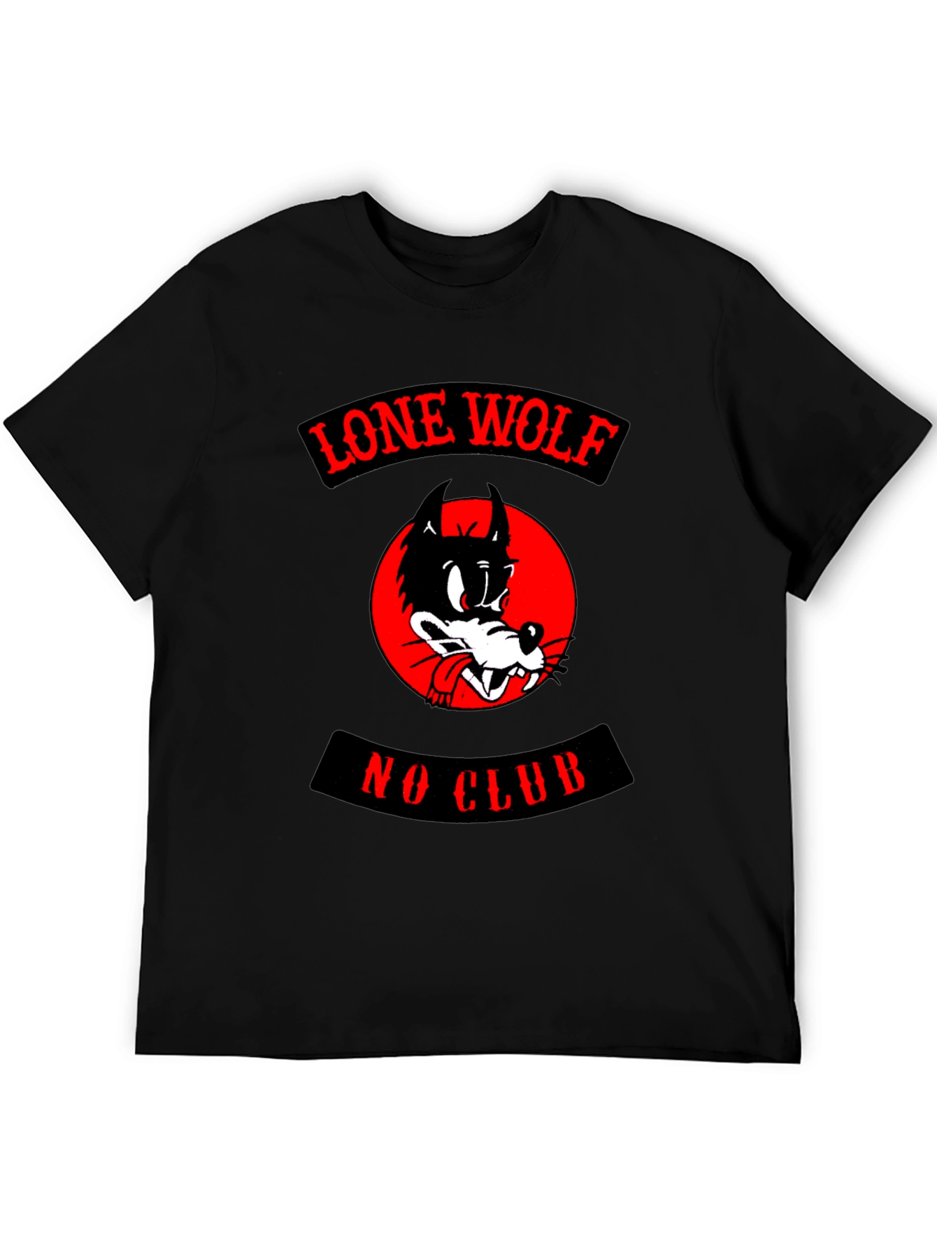 Black Lone Wolf No Club T-Shirt - Black Cotton Tee view 5