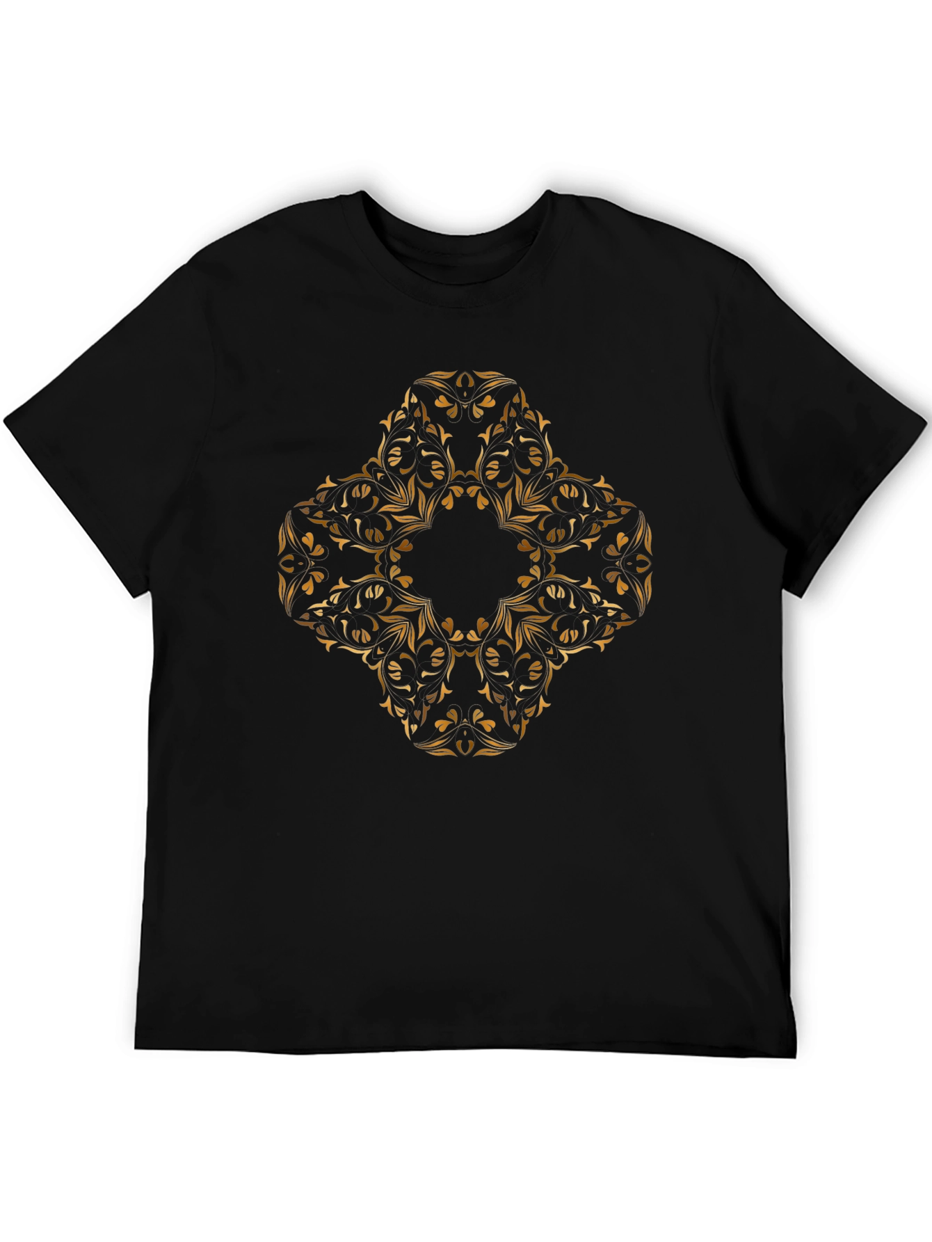 Black Stylish Black Tee with Golden Ornamental Cross Design view 5