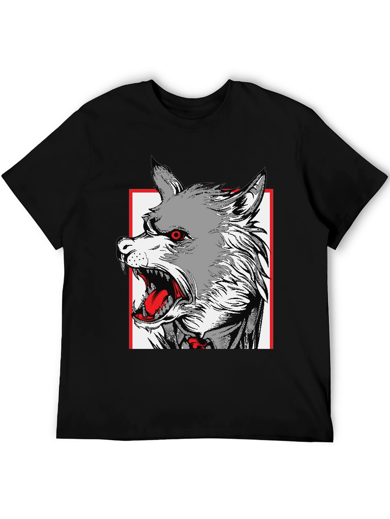 Black Wolf Graphic Print Black T-Shirt view 5