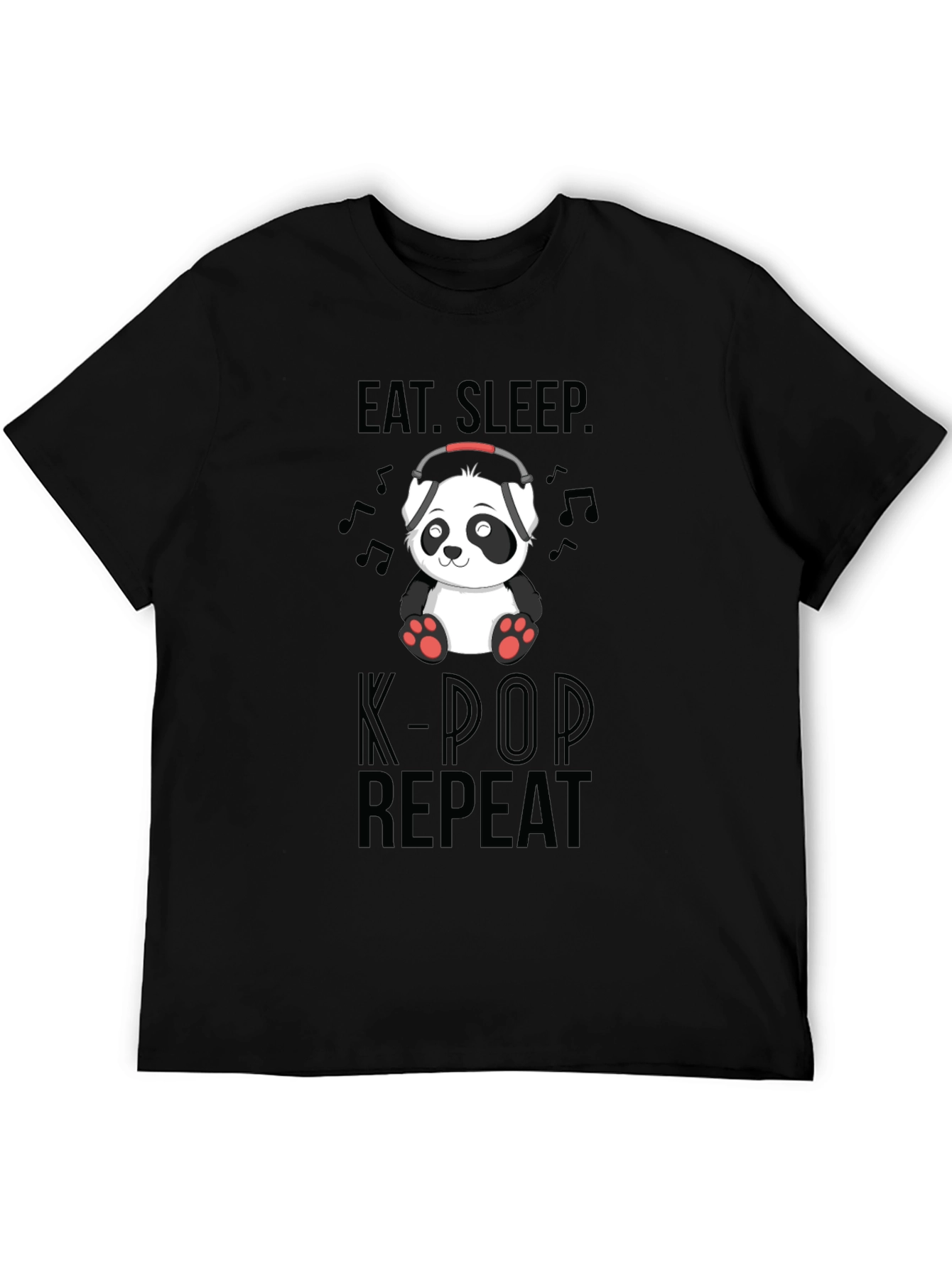 Black Eat, Sleep, K-Pop Repeat Panda Graphic Tee view 5